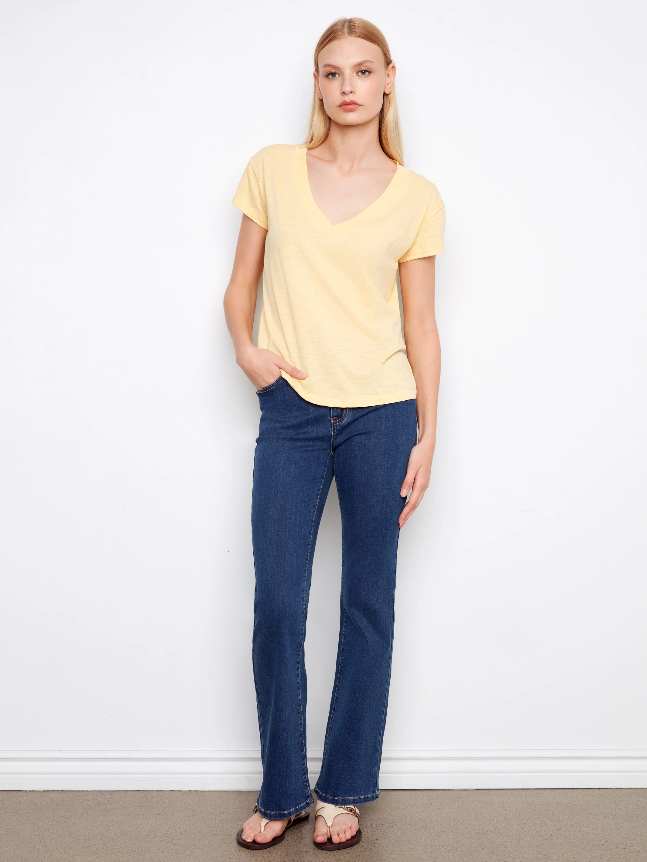 Organic Cotton Drop Shoulder V-Neck T-Shirt - Sunshine - Image 2