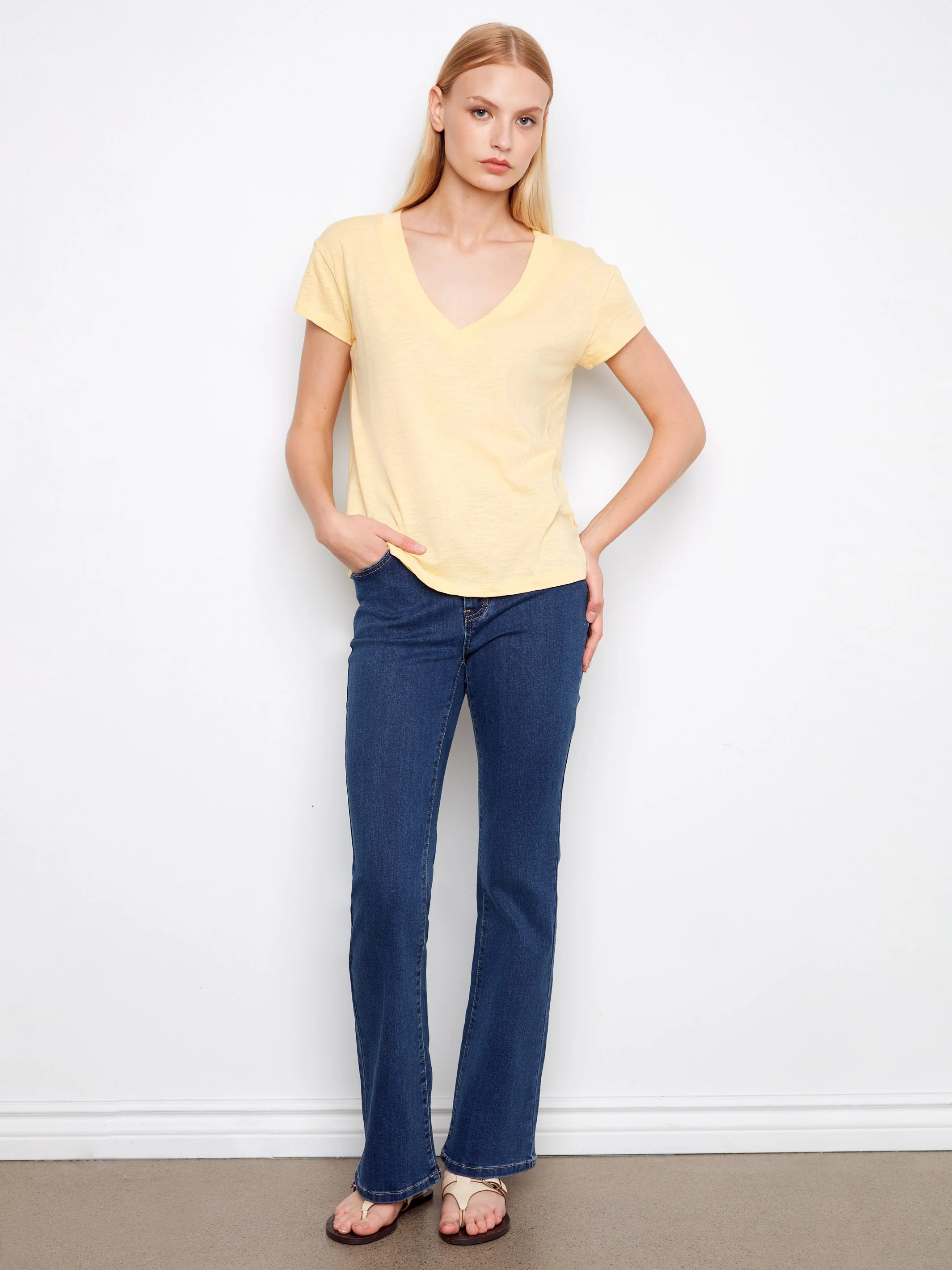 Organic Cotton Drop Shoulder V-Neck T-Shirt - Sunshine - Image 5