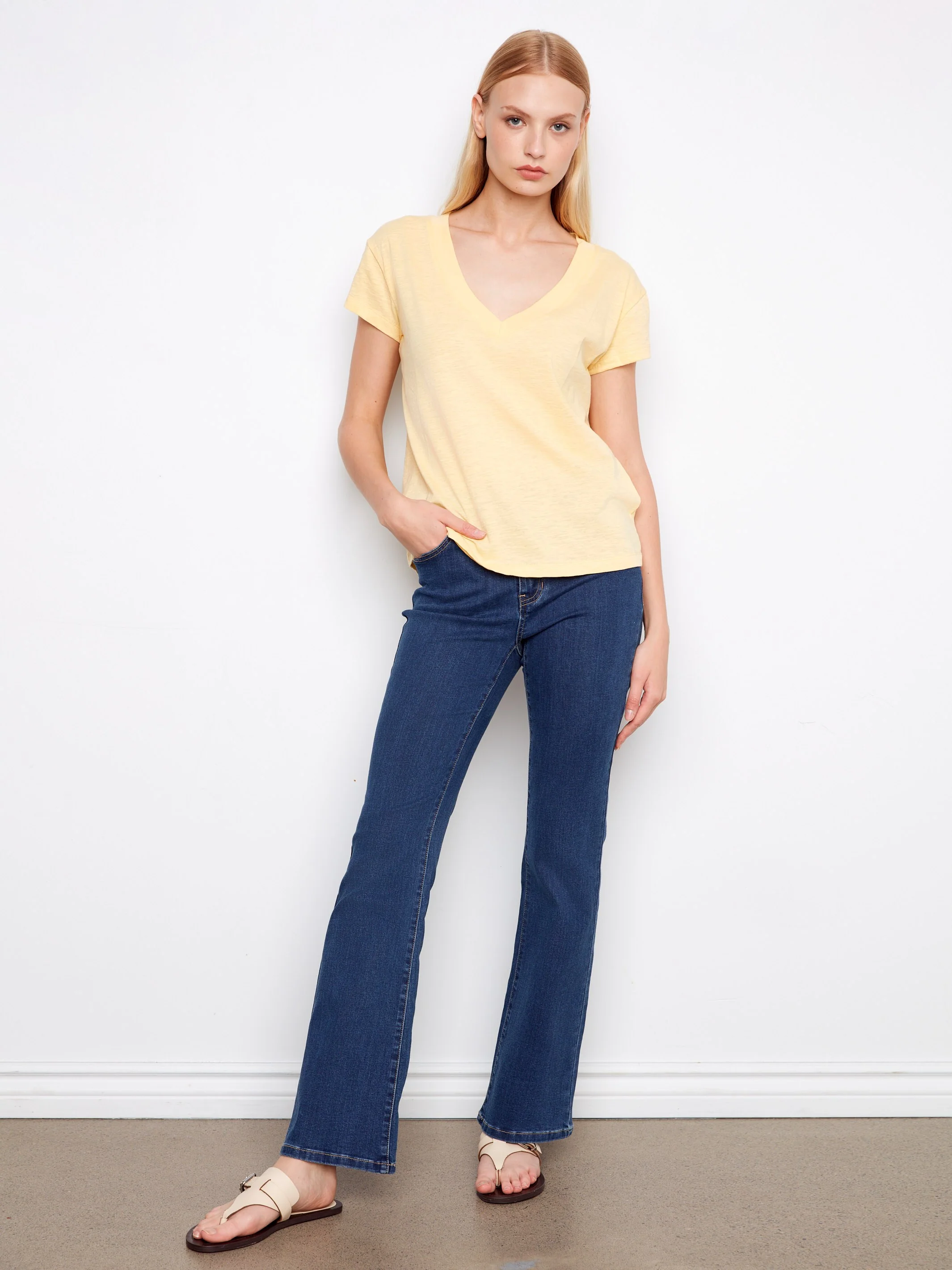 Organic Cotton Drop Shoulder V-Neck T-Shirt - Sunshine - Image 6