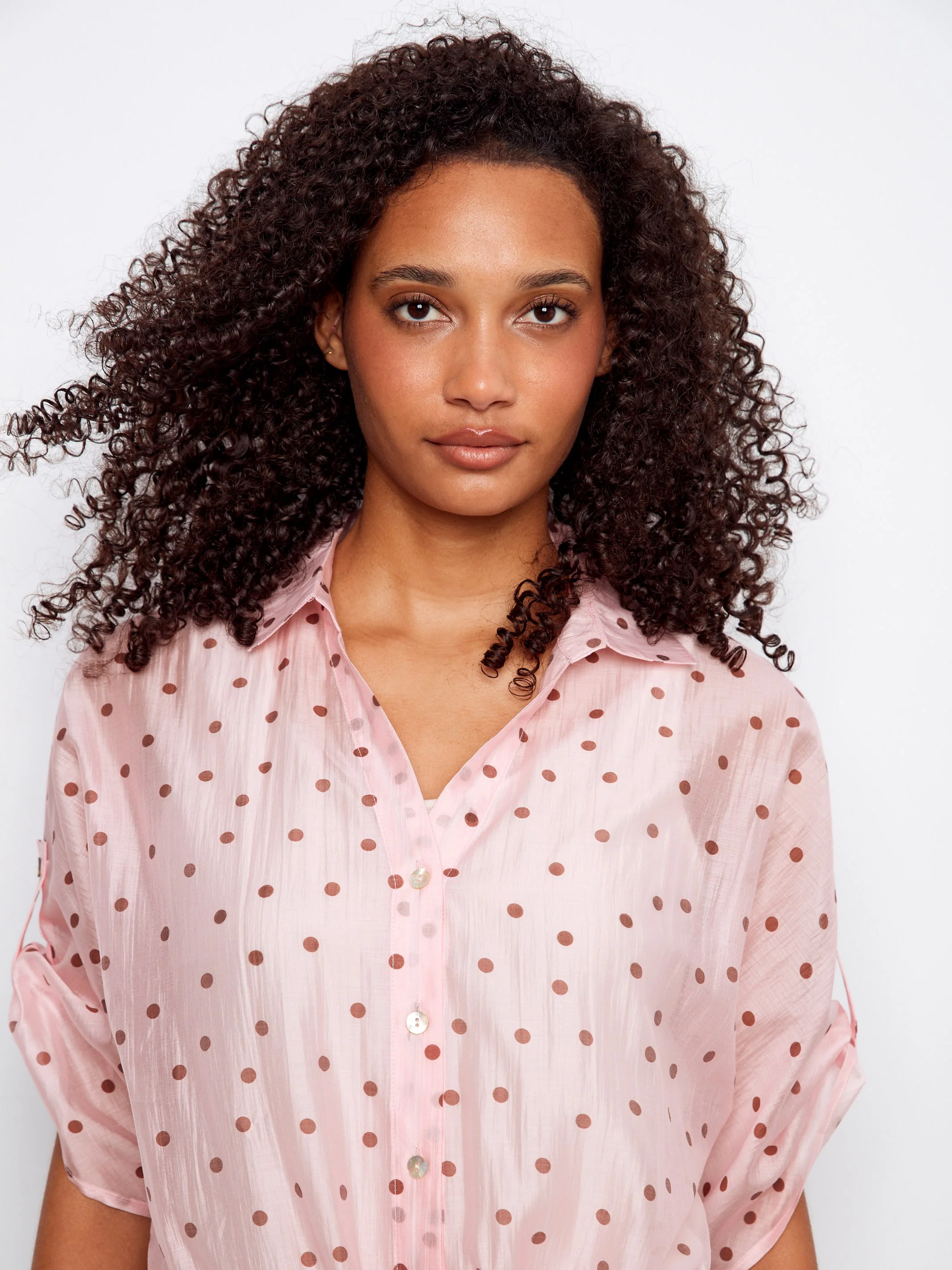 Polka Dot Front-Tie Blouse - Peony - Image 2
