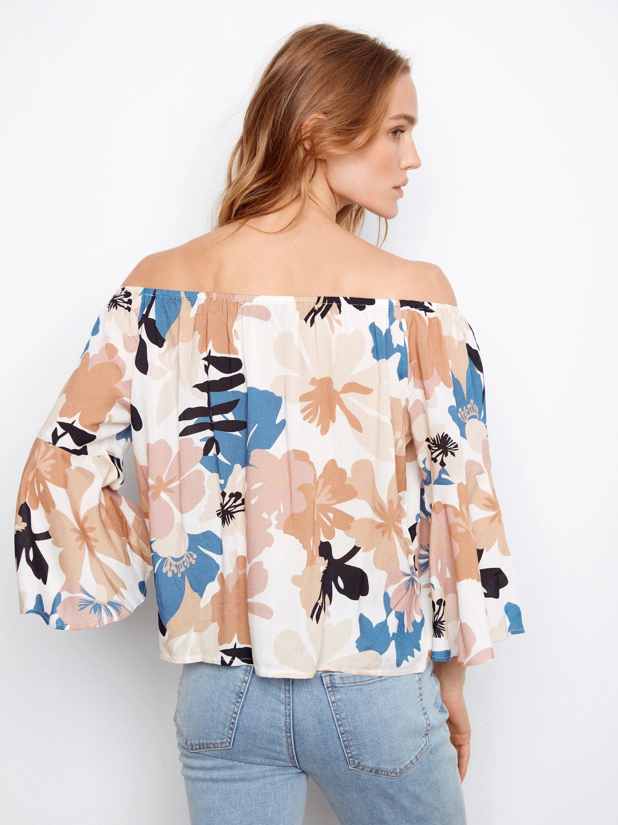 Printed 3/4 Sleeve Off-Shoulder Blouse - Floralis - Image 5