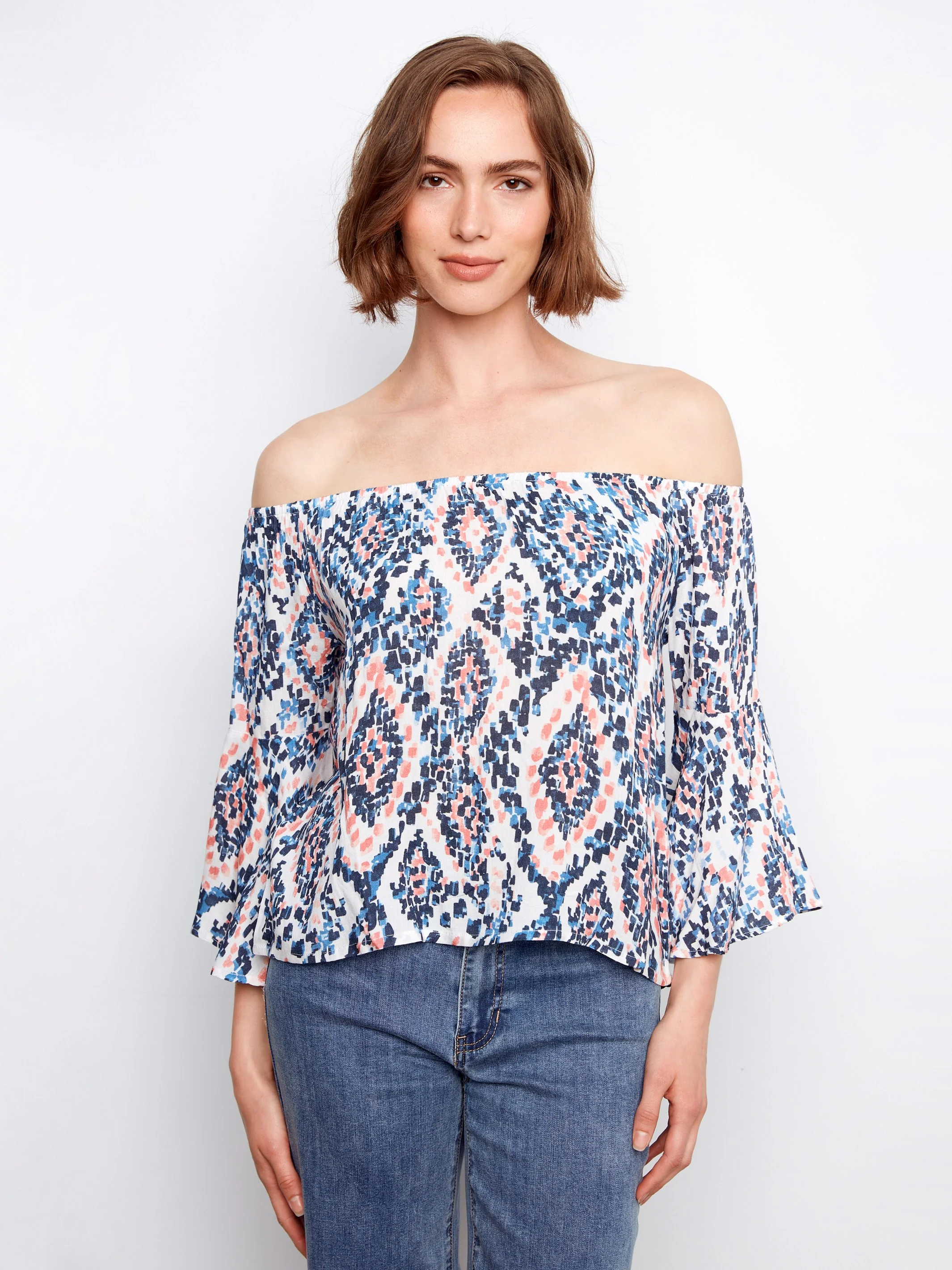 Printed 3/4 Sleeve Off-Shoulder Blous- Nomad