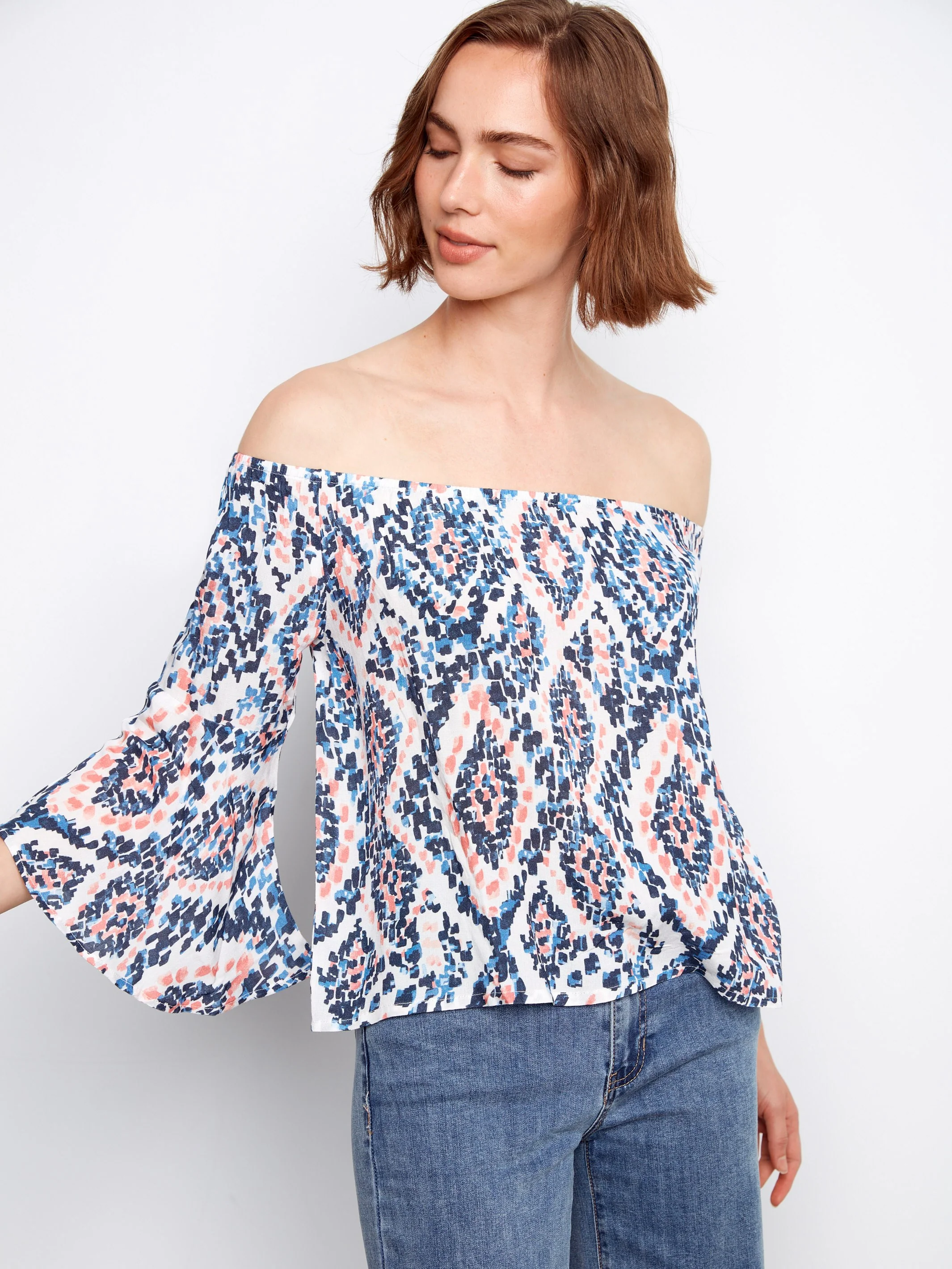 Printed 3/4 Sleeve Off-Shoulder Blous- Nomad - Image 2