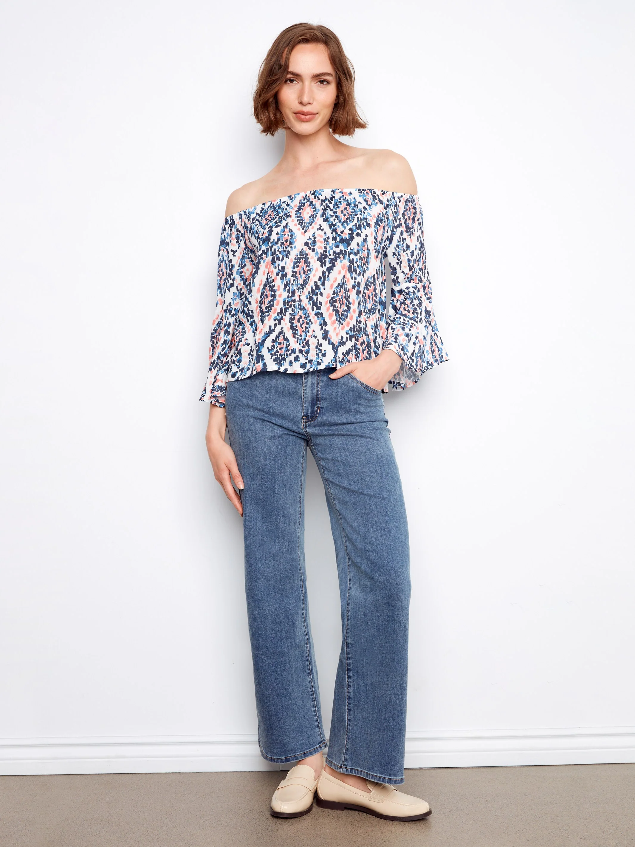 Printed 3/4 Sleeve Off-Shoulder Blous- Nomad - Image 3