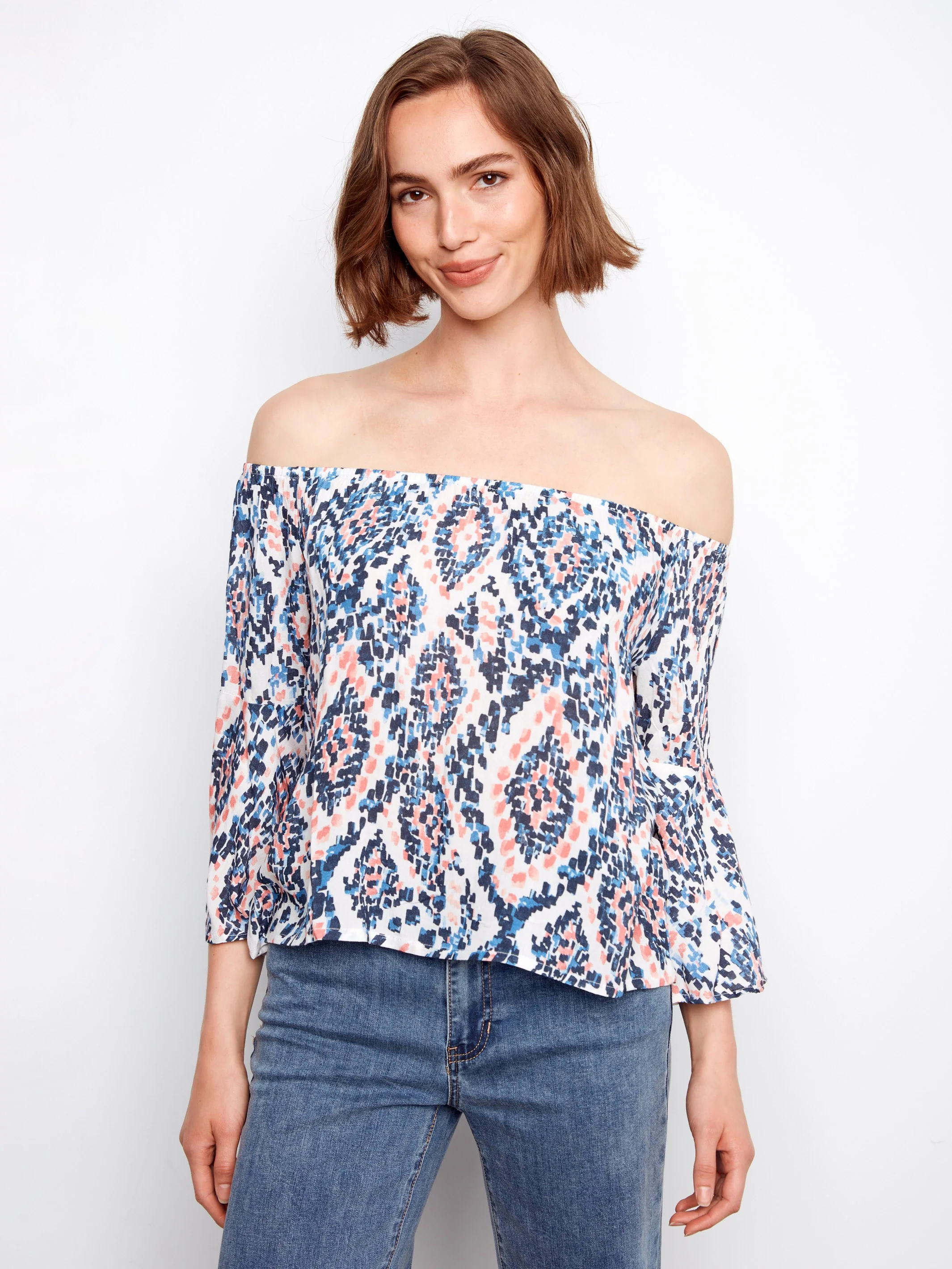 Printed 3/4 Sleeve Off-Shoulder Blous- Nomad - Image 4