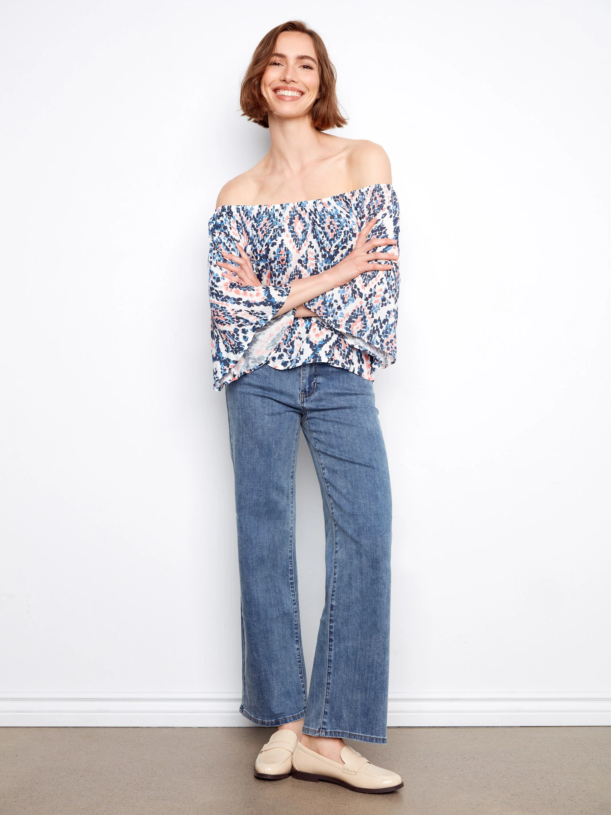 Printed 3/4 Sleeve Off-Shoulder Blous- Nomad - Image 6