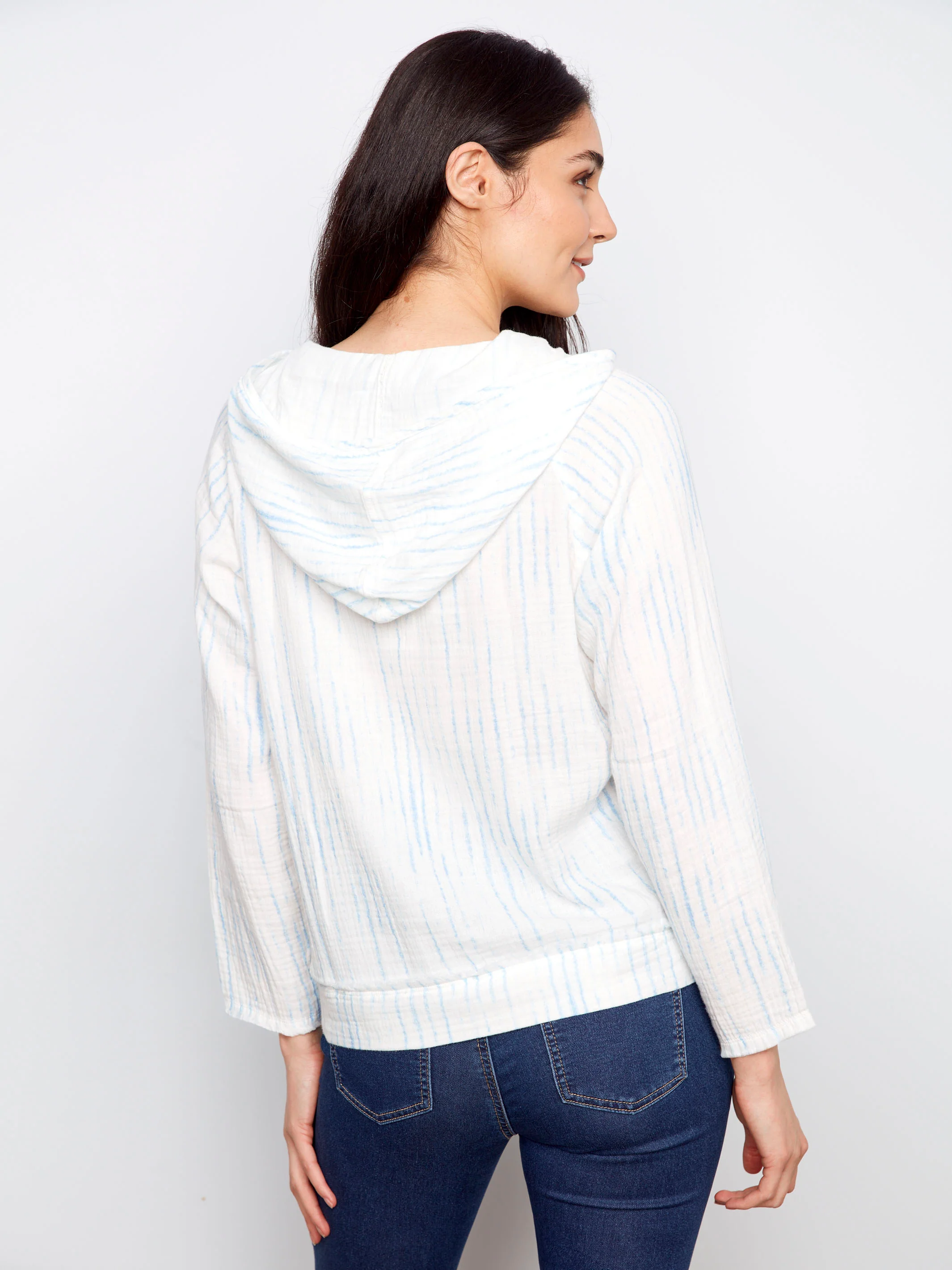 Printed Bubble Cotton Hoodie - Stripes - Image 3