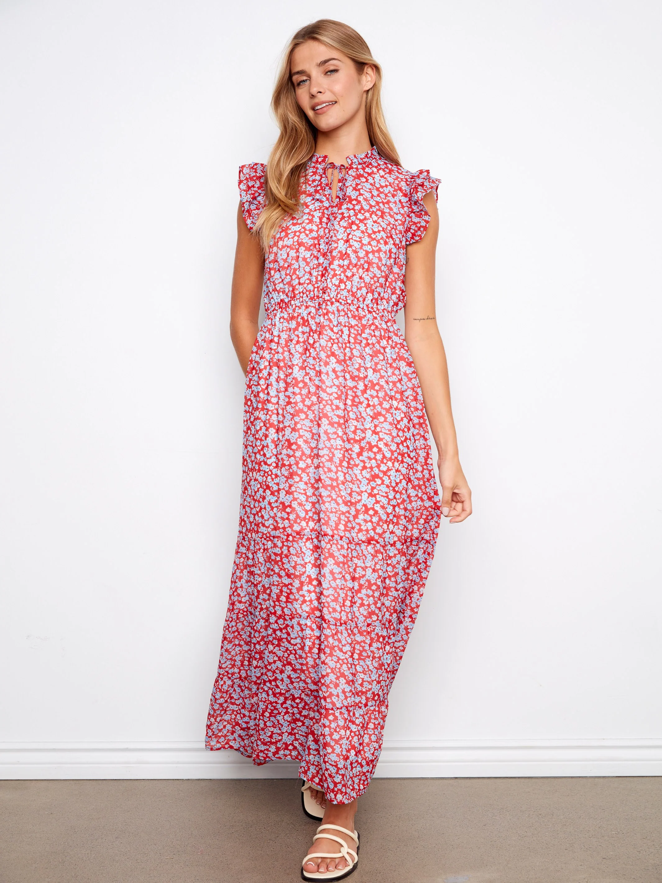 Printed Chiffon Sleeveless Maxi Dress - Dixie - Image 5