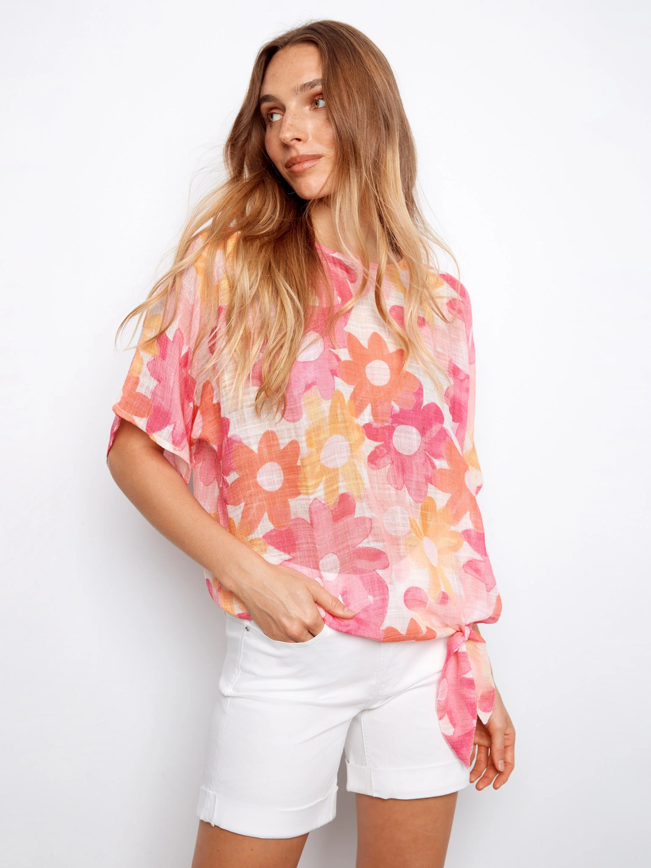 Printed Cotton Gauze Blouse With Side Tie - Dandy - Image 3