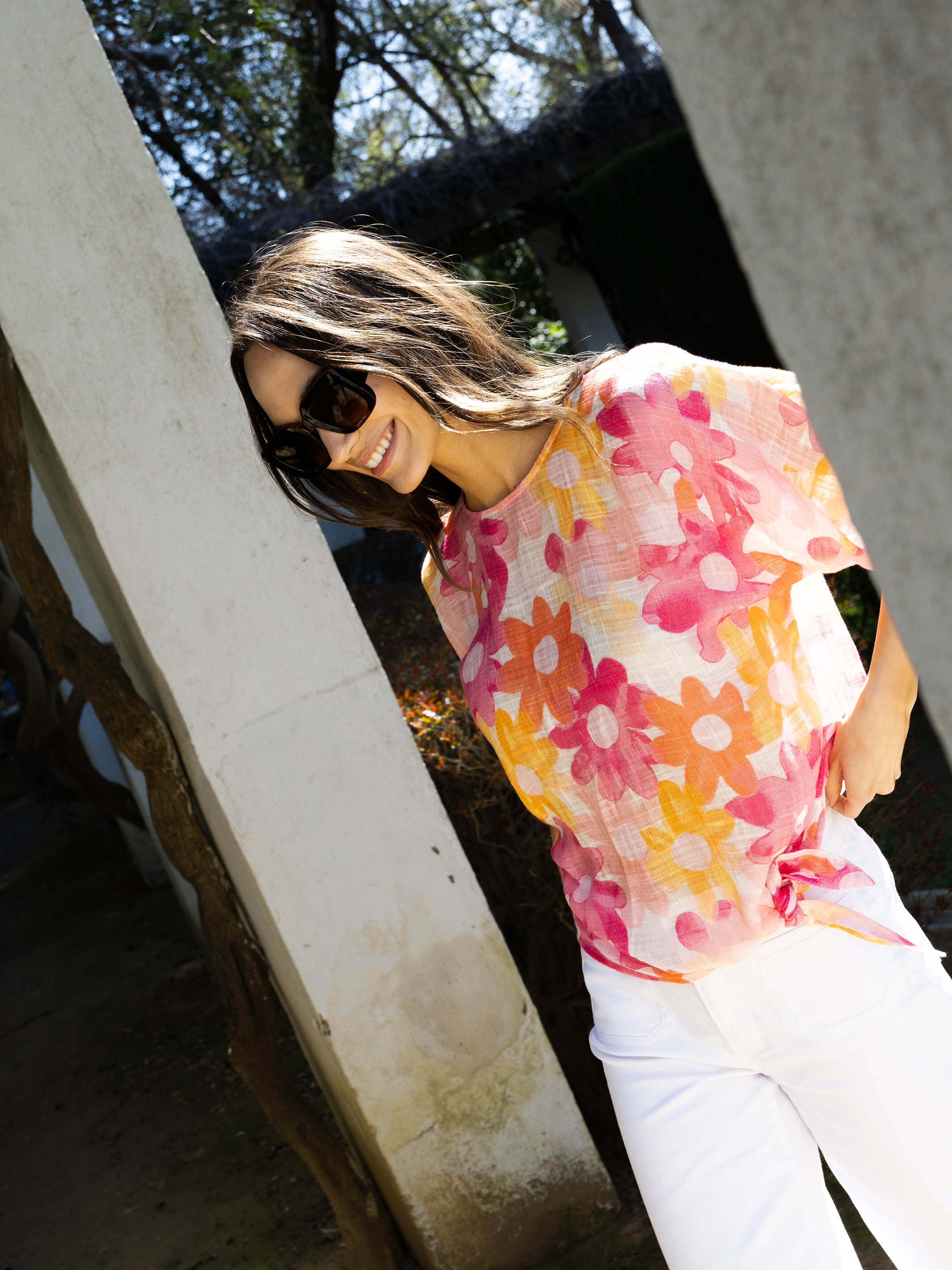 Printed Cotton Gauze Blouse With Side Tie - Dandy - Image 6