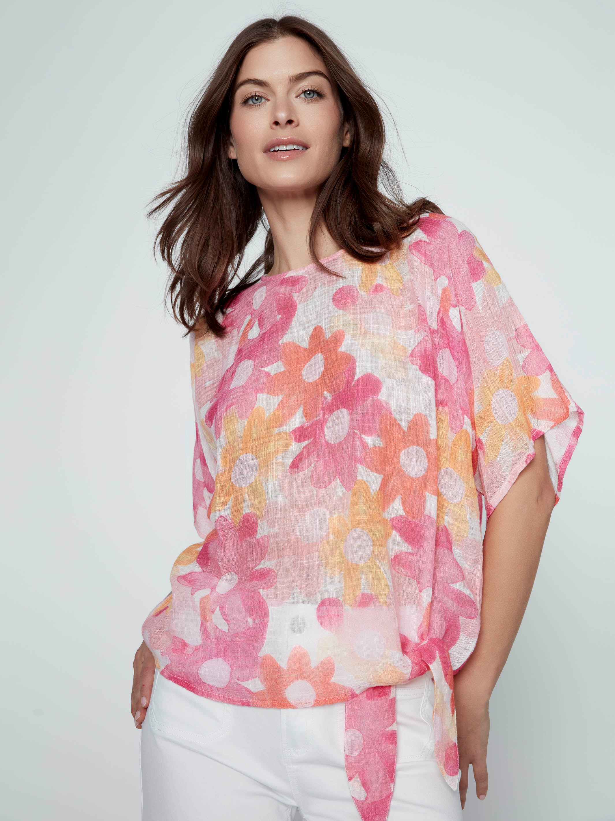 Printed Cotton Gauze Blouse With Side Tie - Dandy - Image 8