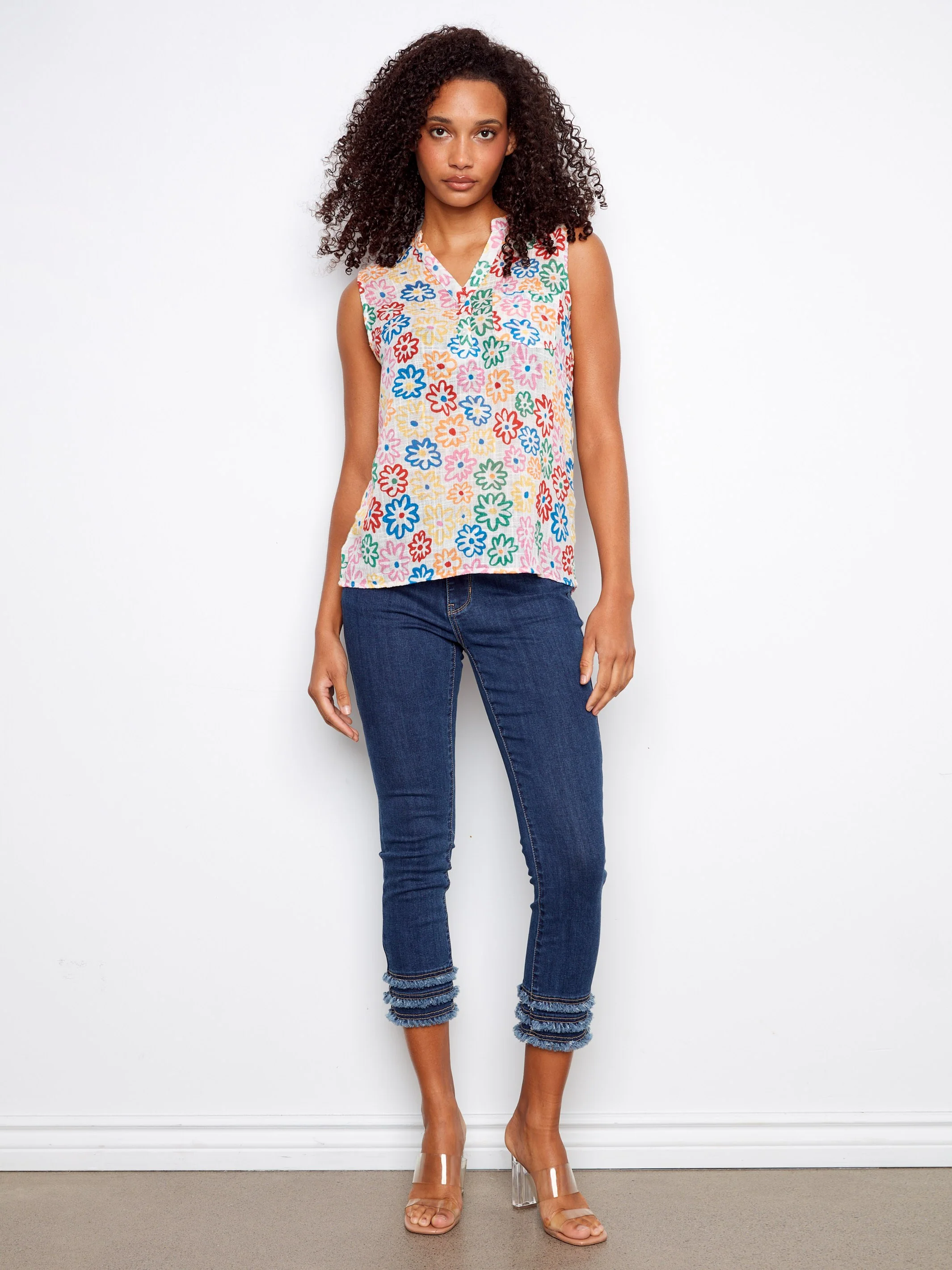 Printed Cotton Gauze Sleeveless Shirt - Graffiti - Image 2