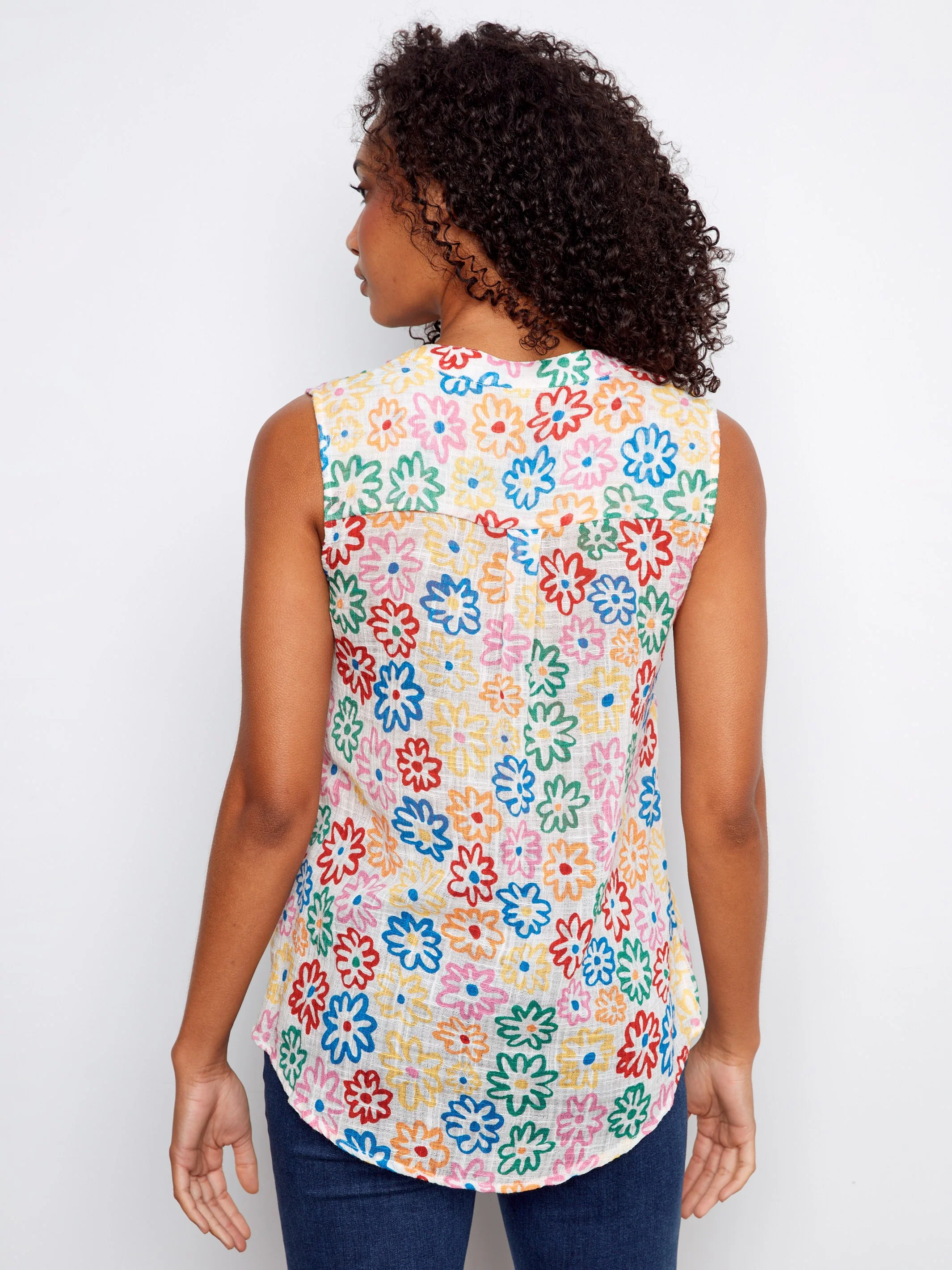 Printed Cotton Gauze Sleeveless Shirt - Graffiti - Image 4