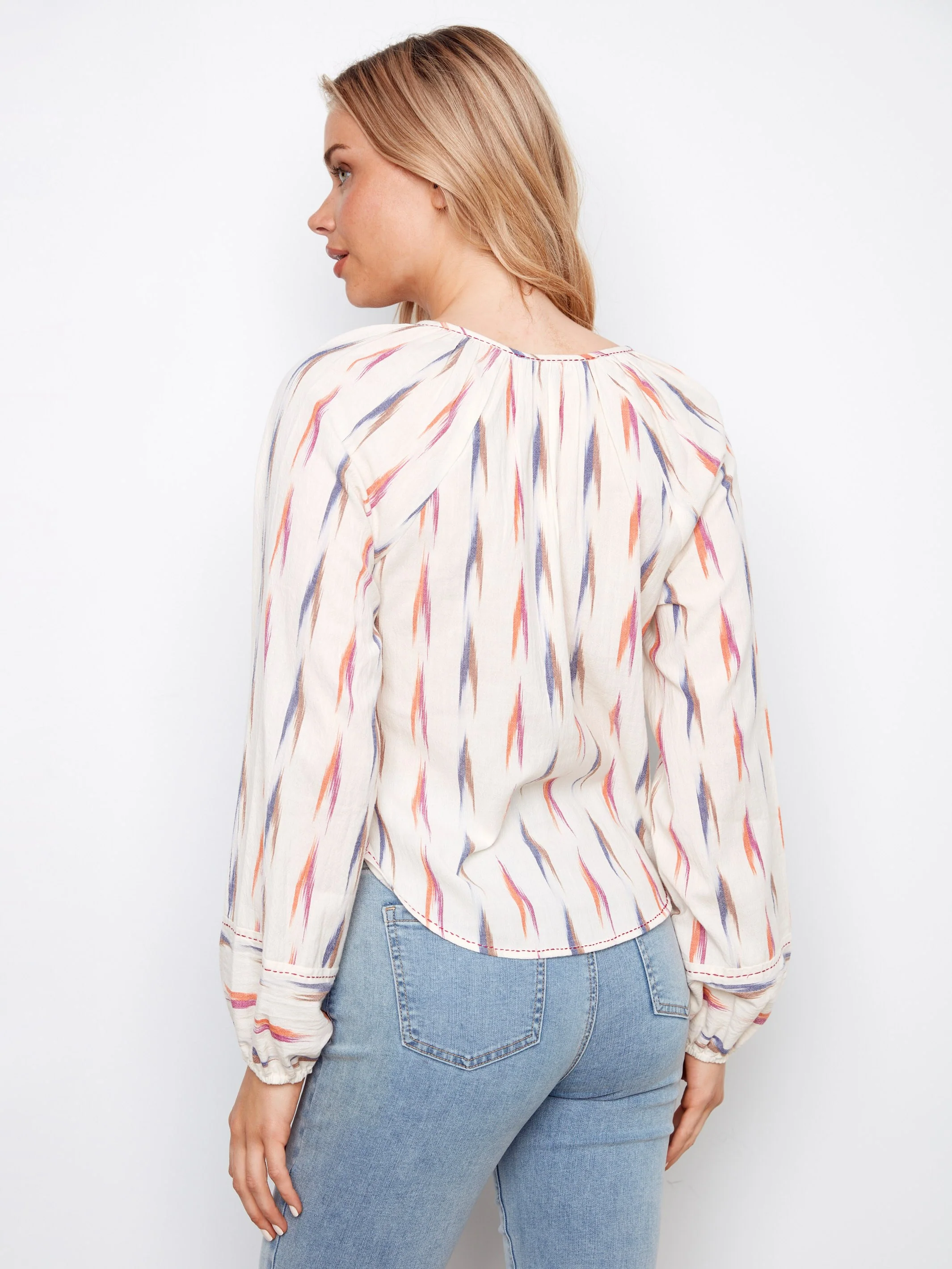 Printed Cotton Raglan Blouse - Ikat - Image 3