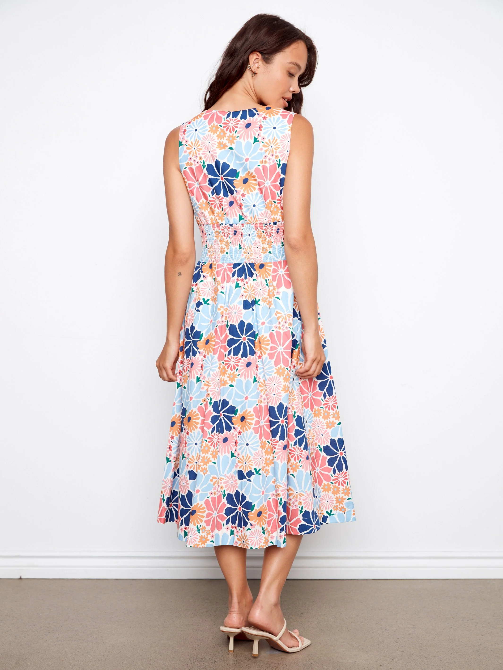Printed Cotton Voile Front-Zip Midi Dress - Retro - Image 3