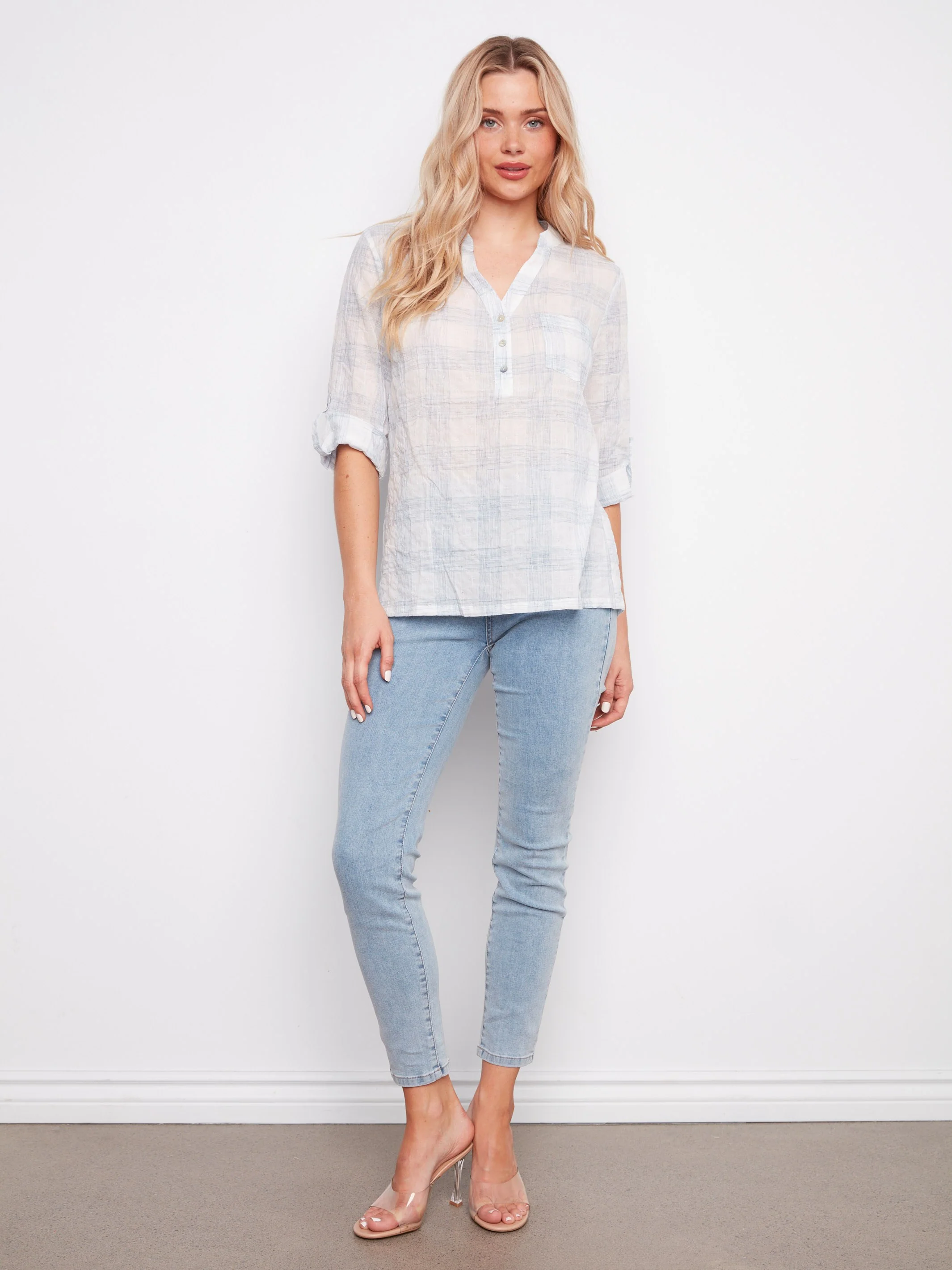 Printed Cotton Voile Half-Button Blouse - Etched - Image 2