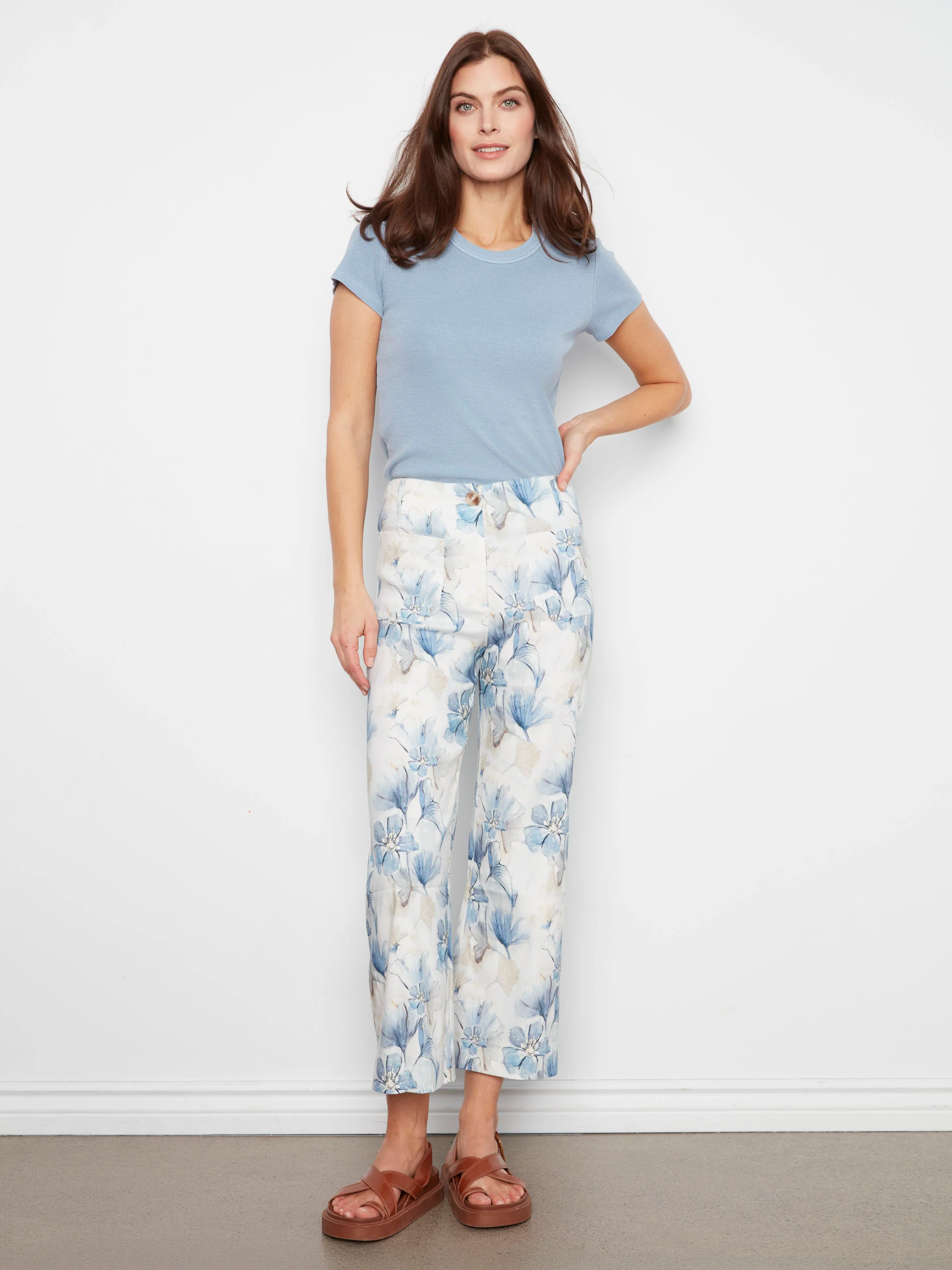 Printed Cropped Linen Blend Pants - Serene