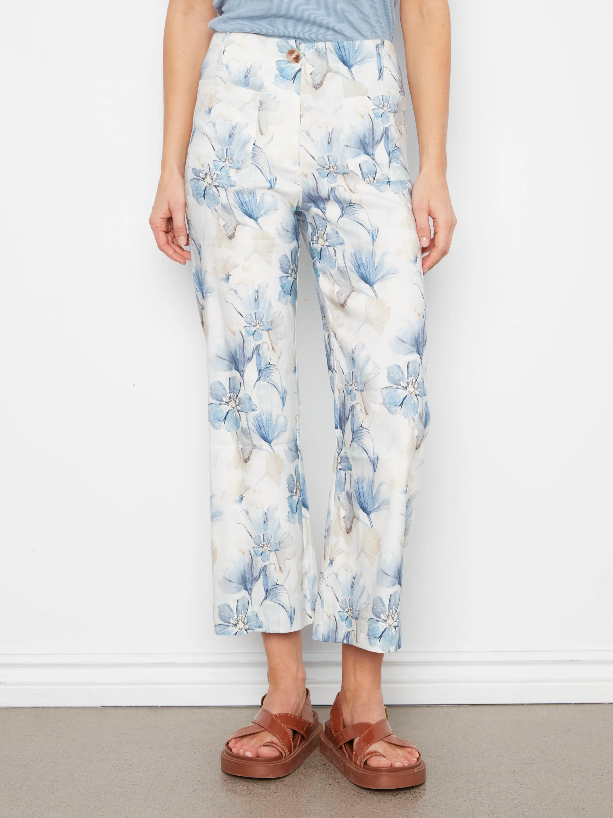 Printed Cropped Linen Blend Pants - Serene - Image 2