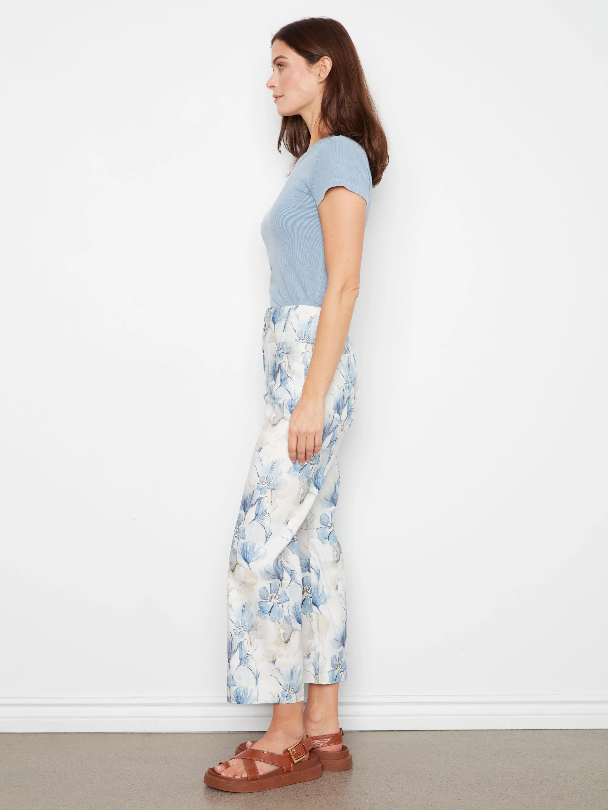 Printed Cropped Linen Blend Pants - Serene - Image 5