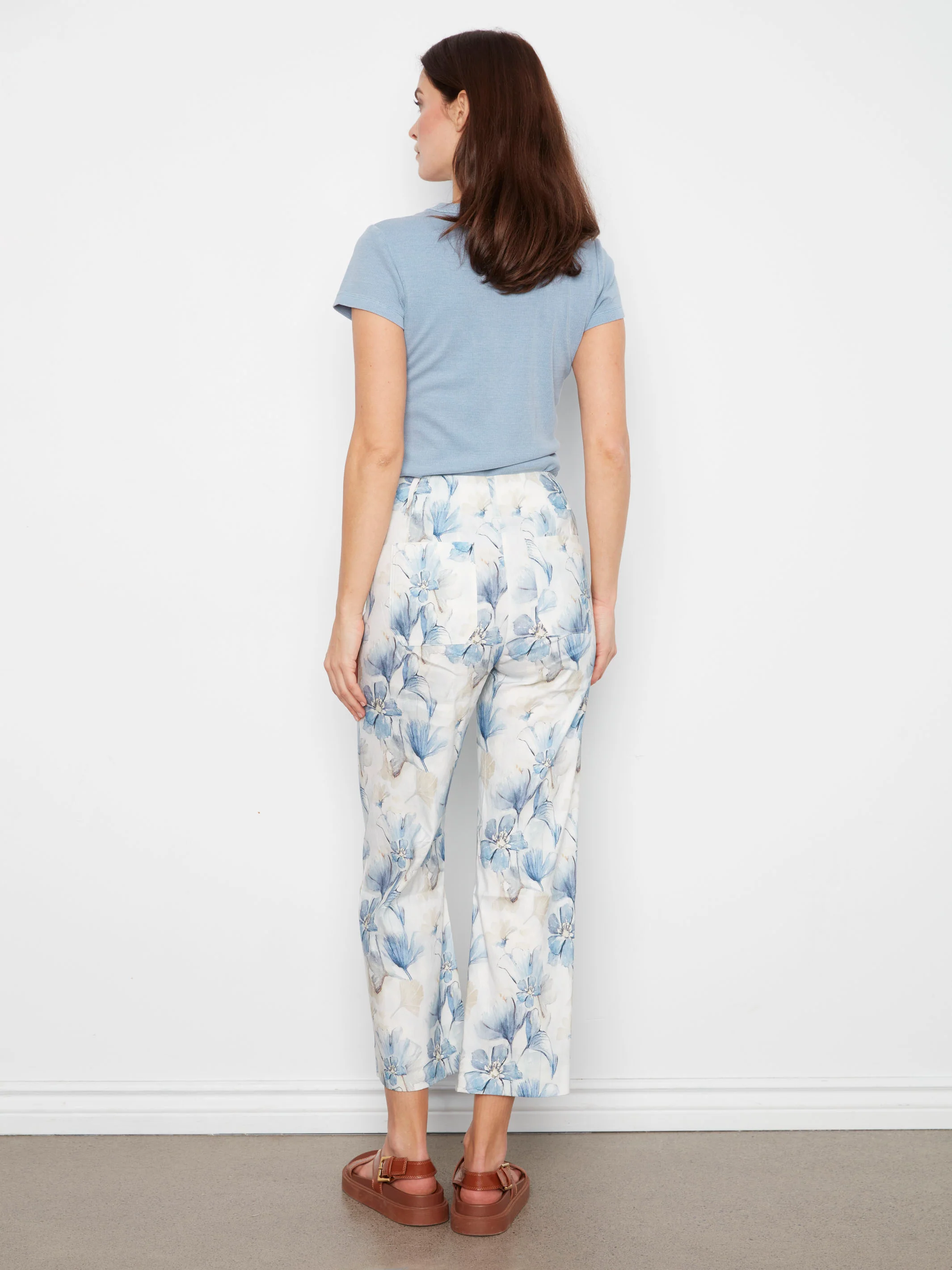 Printed Cropped Linen Blend Pants - Serene - Image 6
