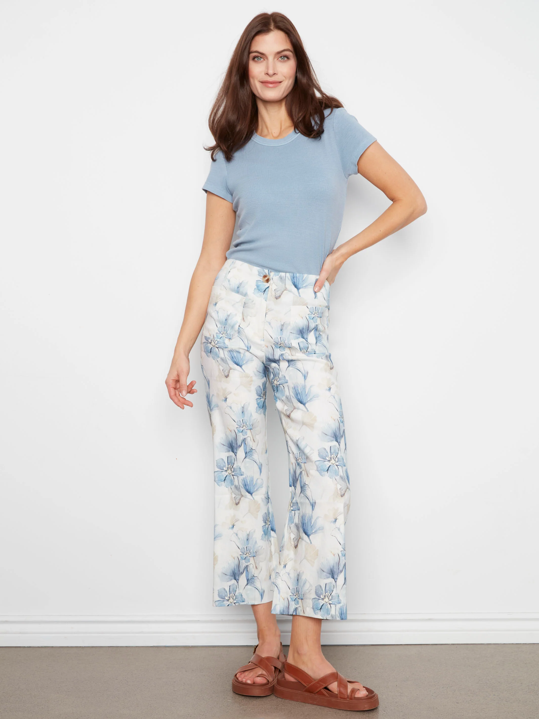 Printed Cropped Linen Blend Pants - Serene - Image 7