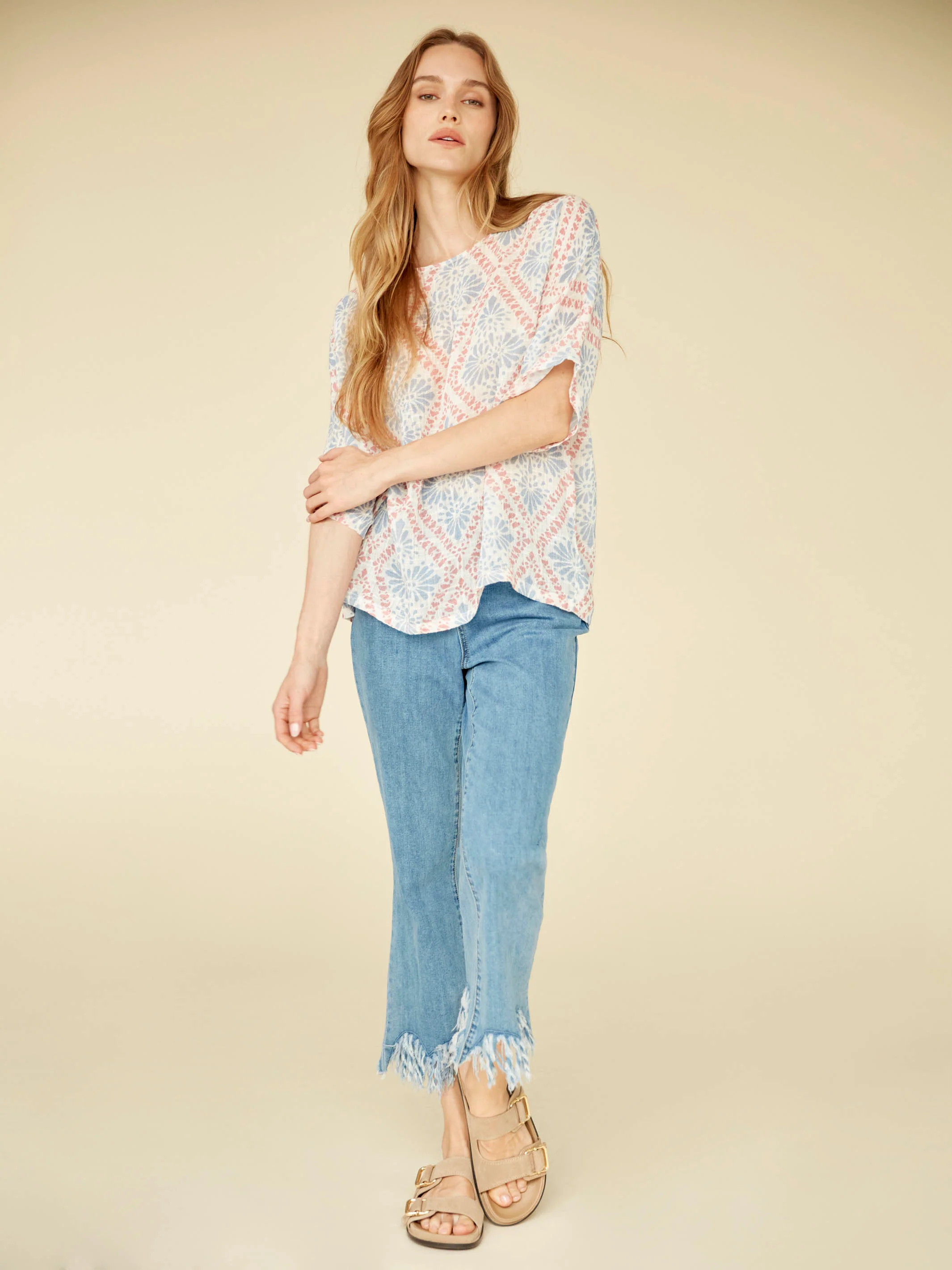 Printed Dolman Cotton Blend Blouse - Trellis - Image 6