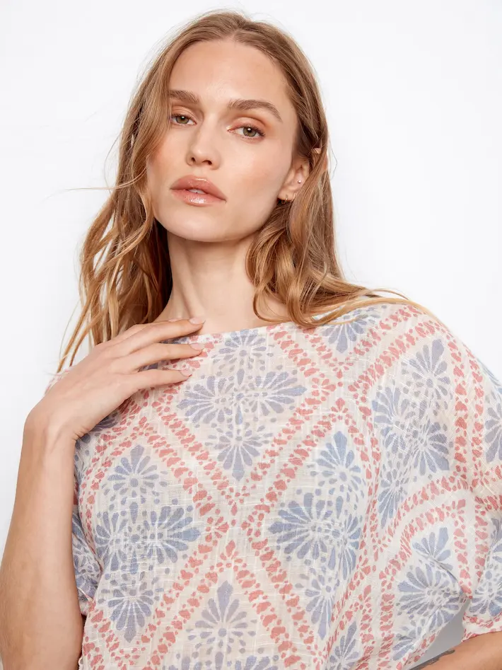 Printed Dolman Cotton Blend Blouse - Trellis - Image 8