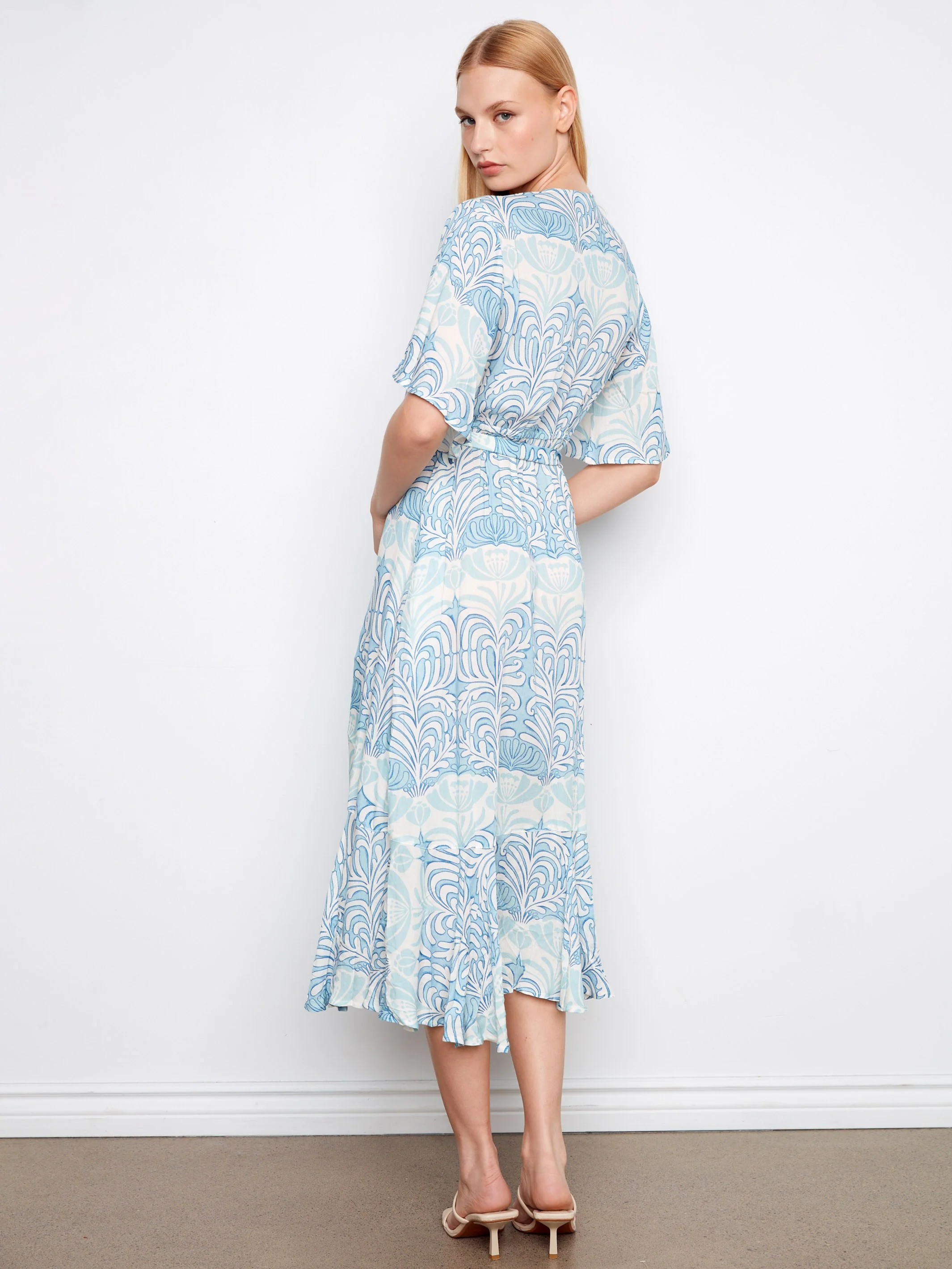 Printed Faux Wrap Dress With Belt - Ibiza - Image 4