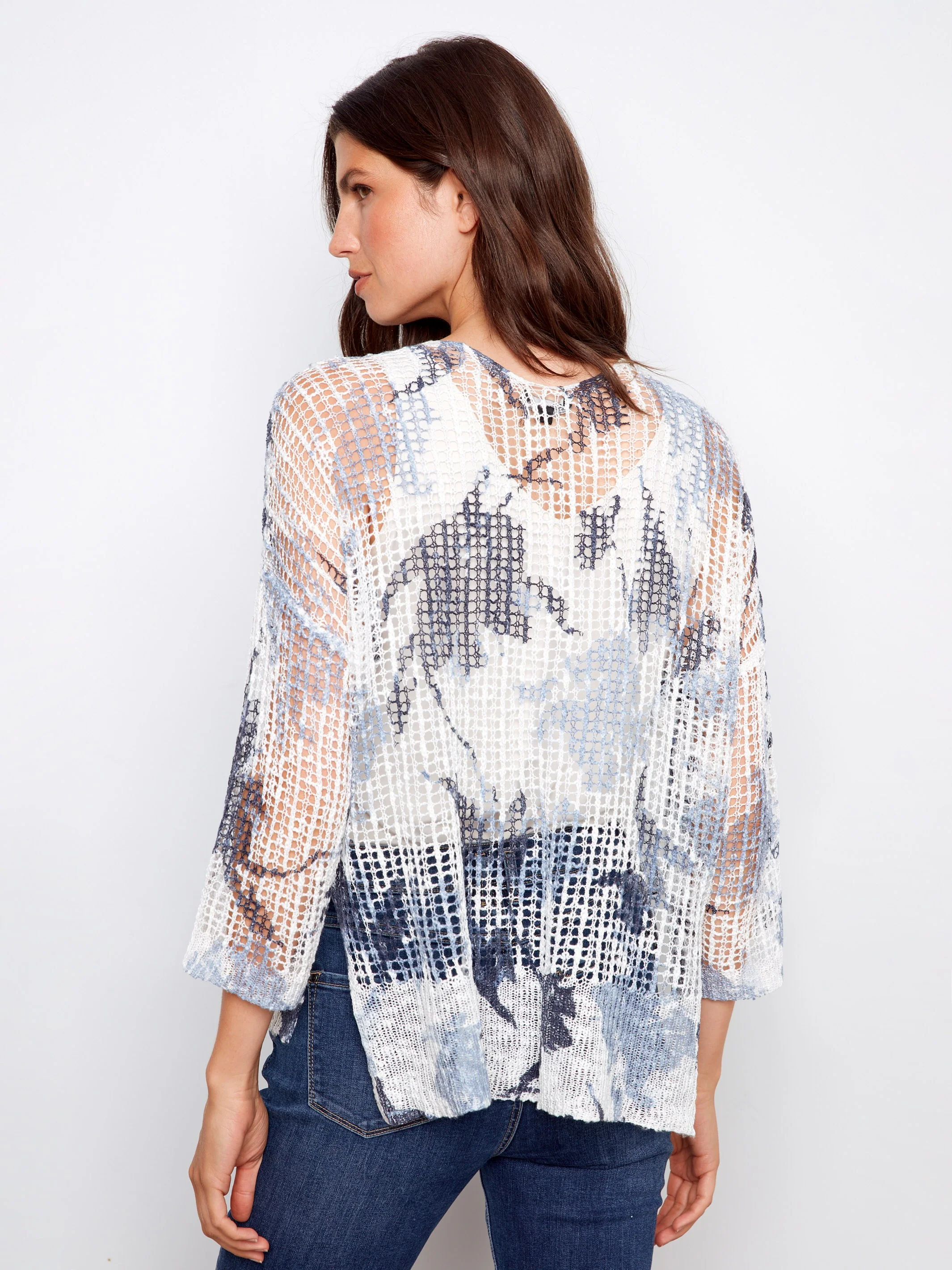 Printed Fishnet Crochet Sweater - Tranquil - Image 3