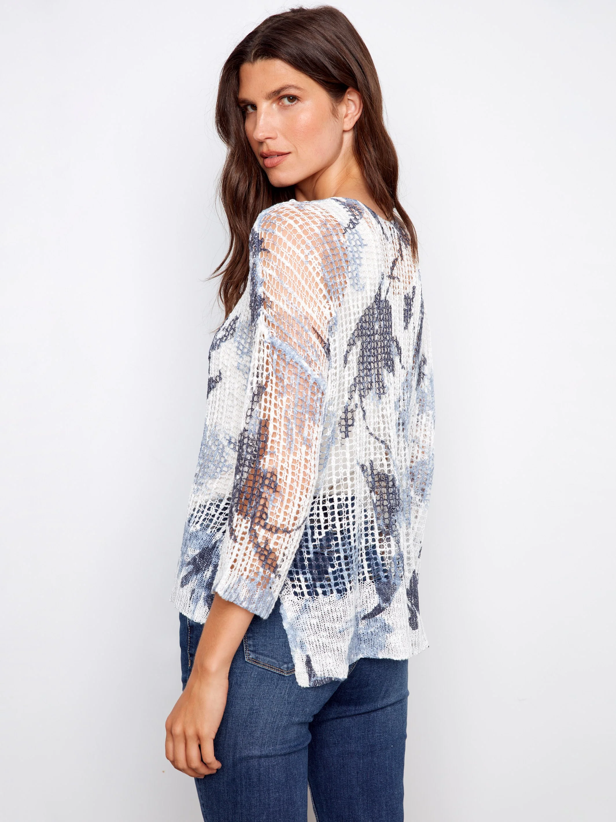 Printed Fishnet Crochet Sweater - Tranquil - Image 5