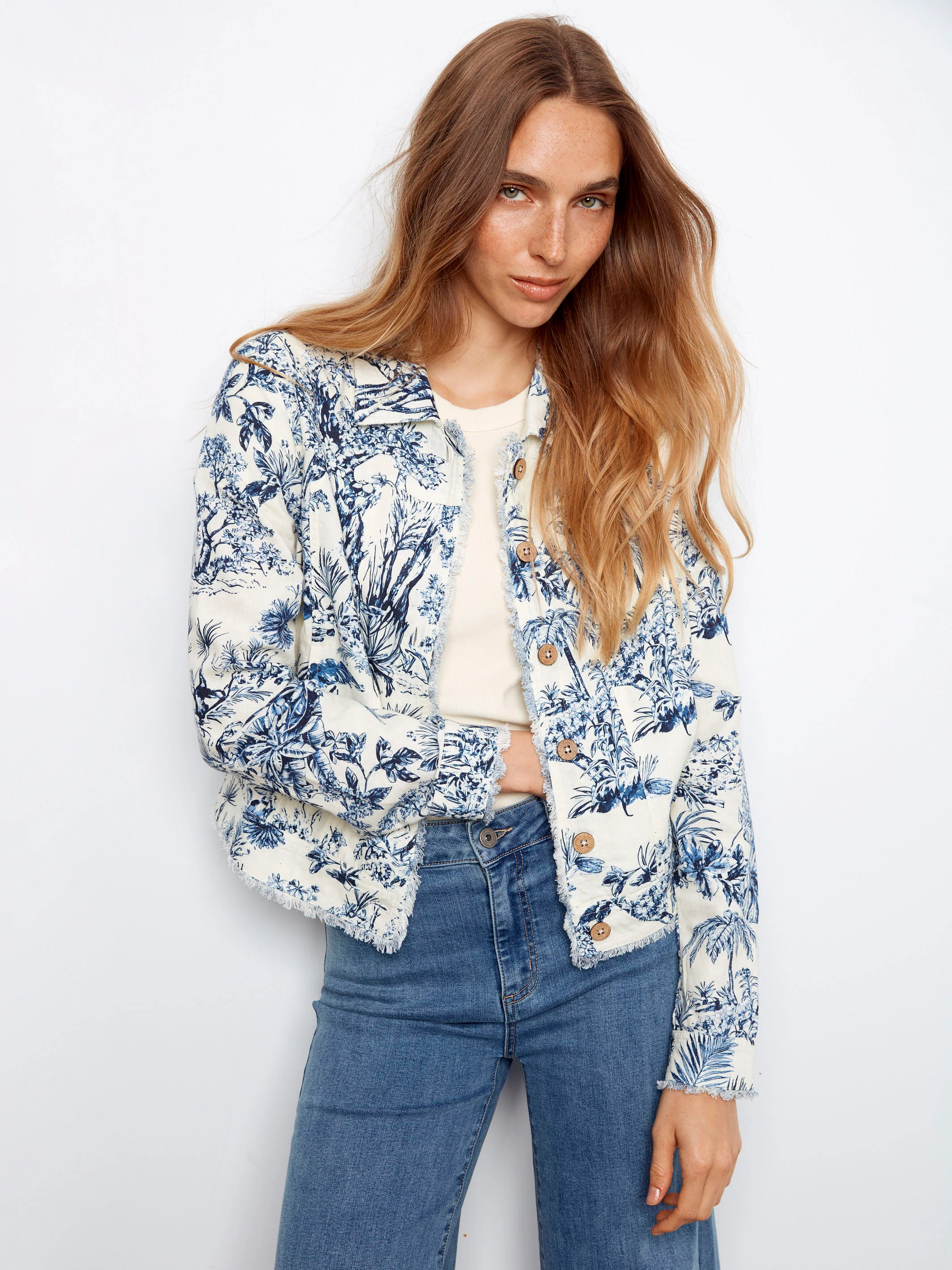 Printed Linen Blend Jacket - Versailles - Image 3