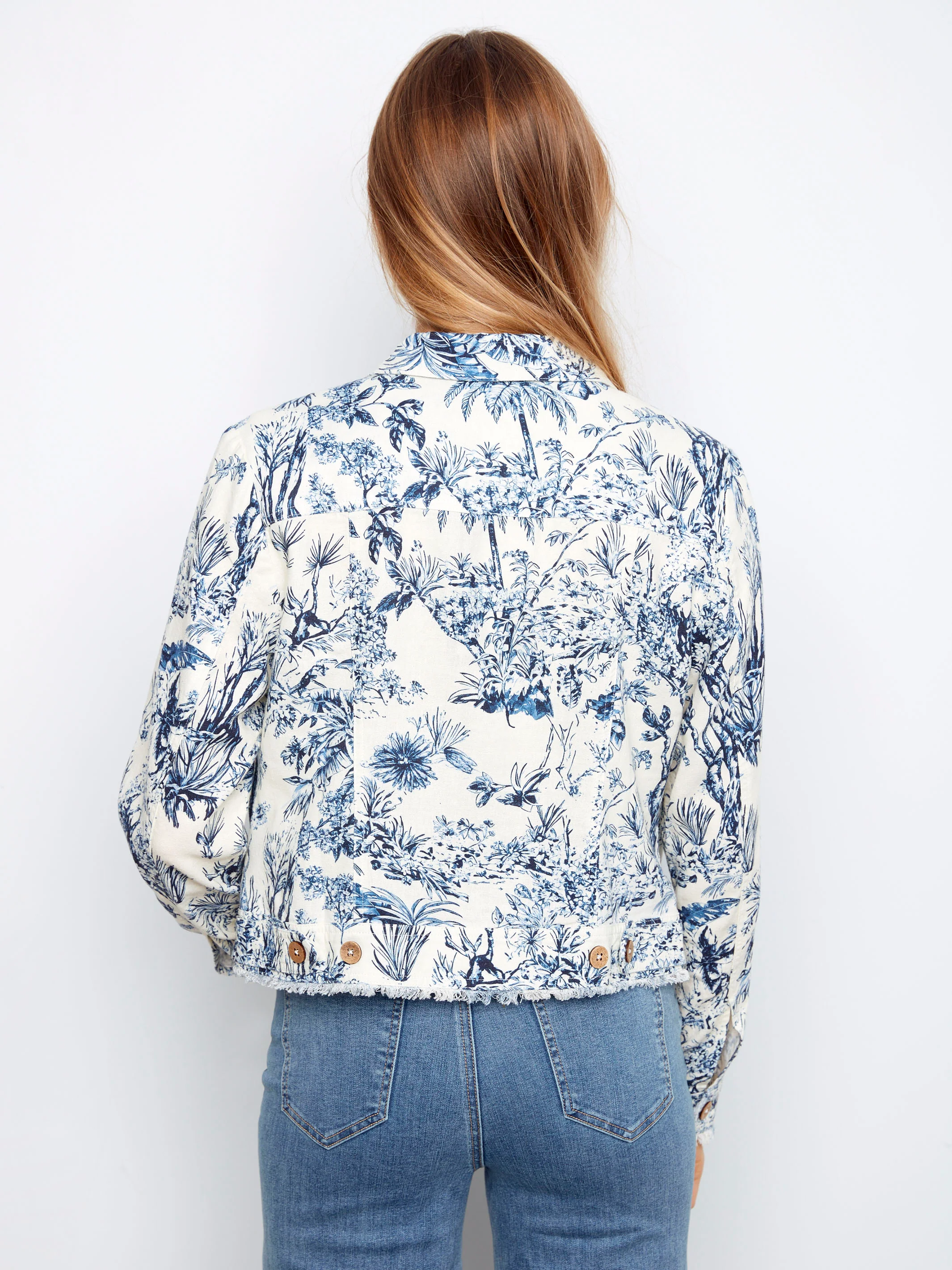 Printed Linen Blend Jacket - Versailles - Image 4