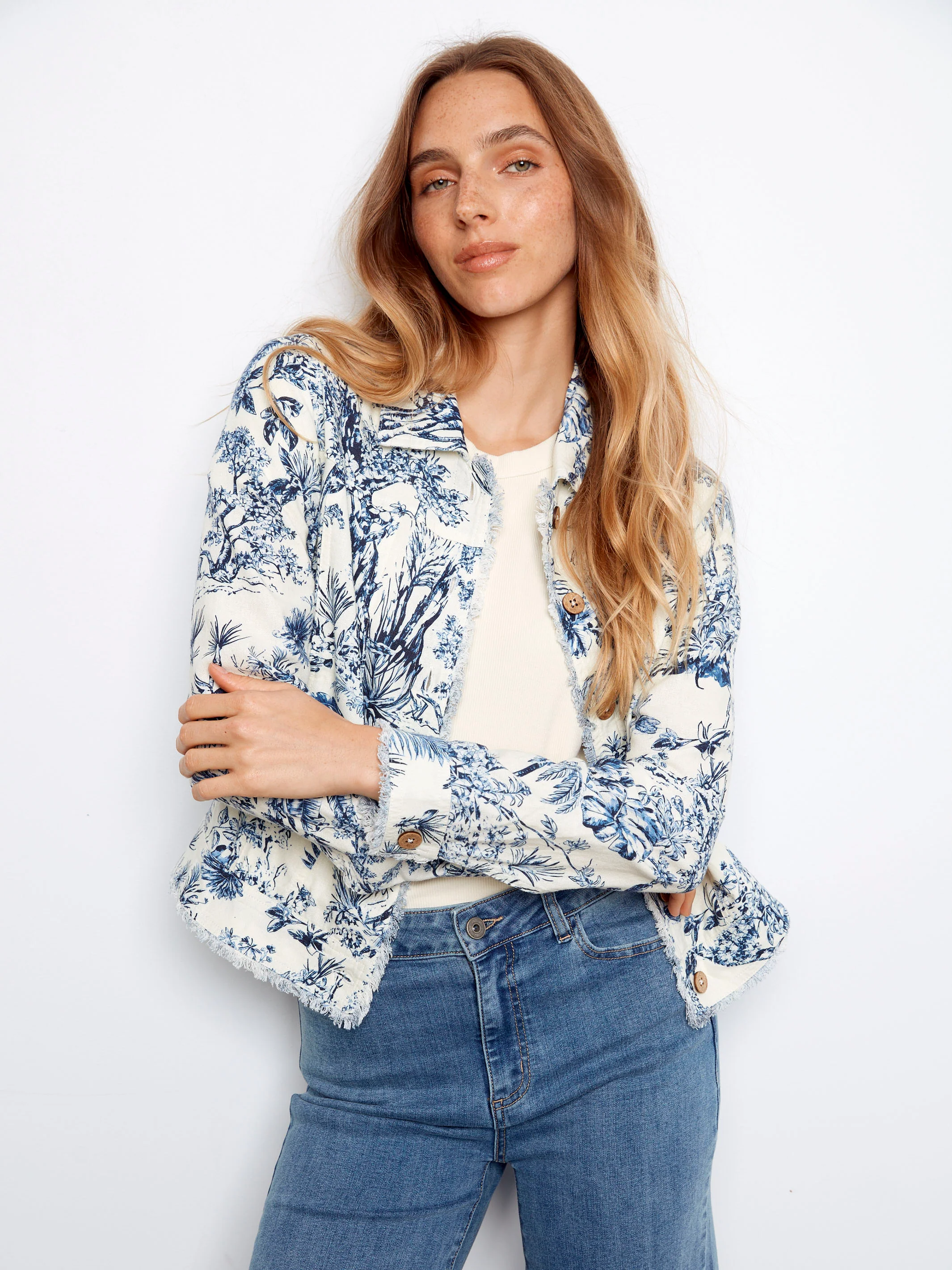 Printed Linen Blend Jacket - Versailles - Image 5