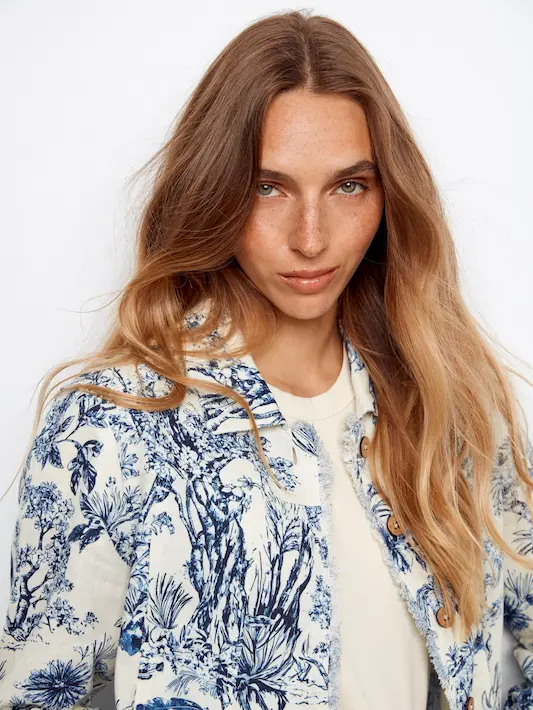 Printed Linen Blend Jacket - Versailles - Image 7