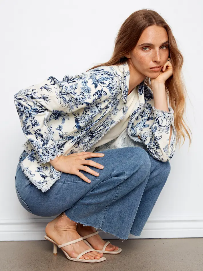Printed Linen Blend Jacket - Versailles - Image 8