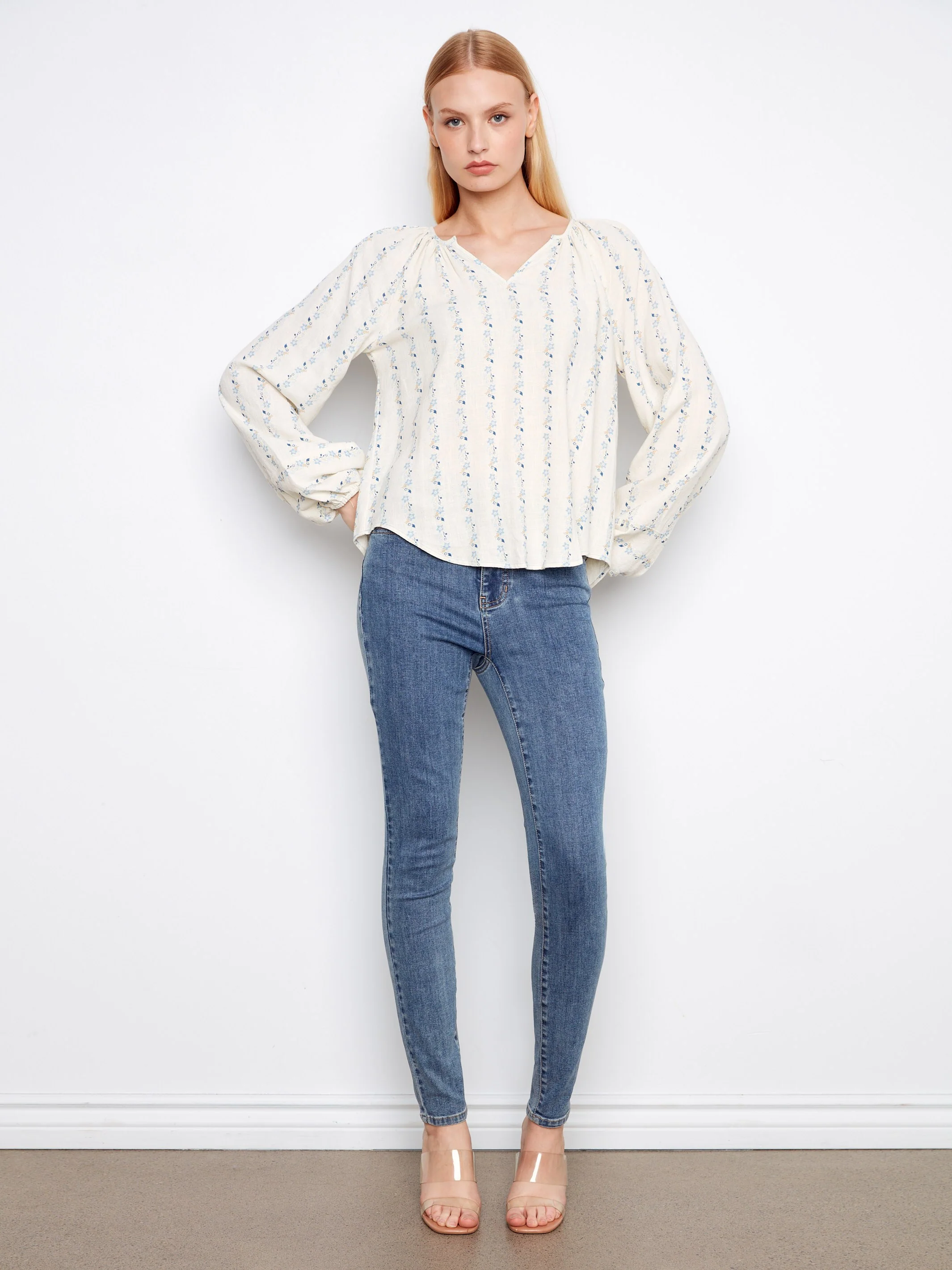 Printed Linen Blend Raglan Blouse - Petaline - Image 2