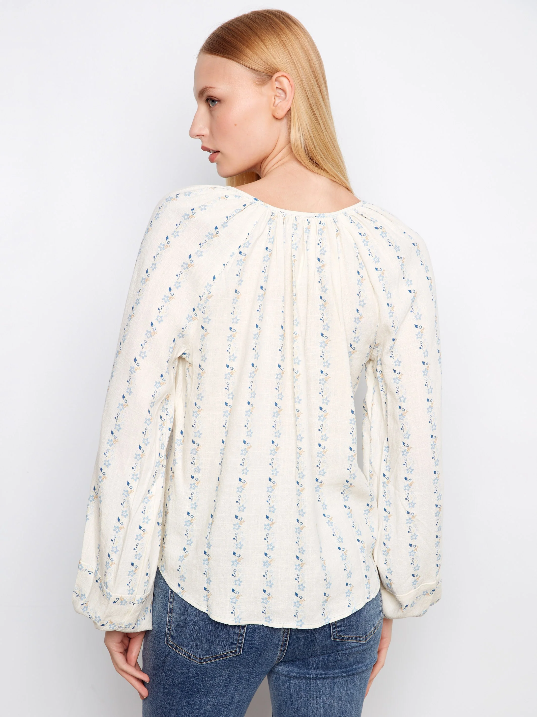 Printed Linen Blend Raglan Blouse - Petaline - Image 5