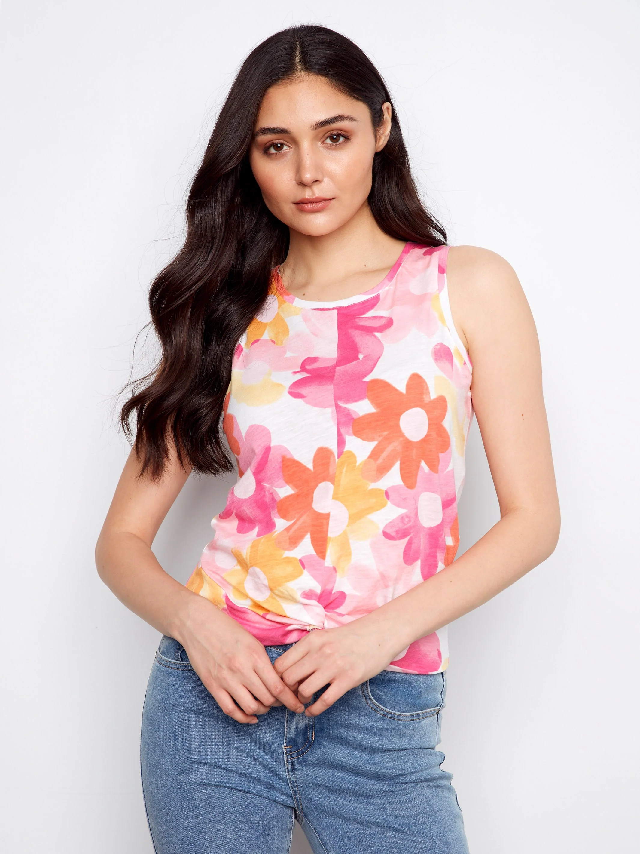Printed Organic Cotton Tank Top with Knot Detail - Dandy - Image 3