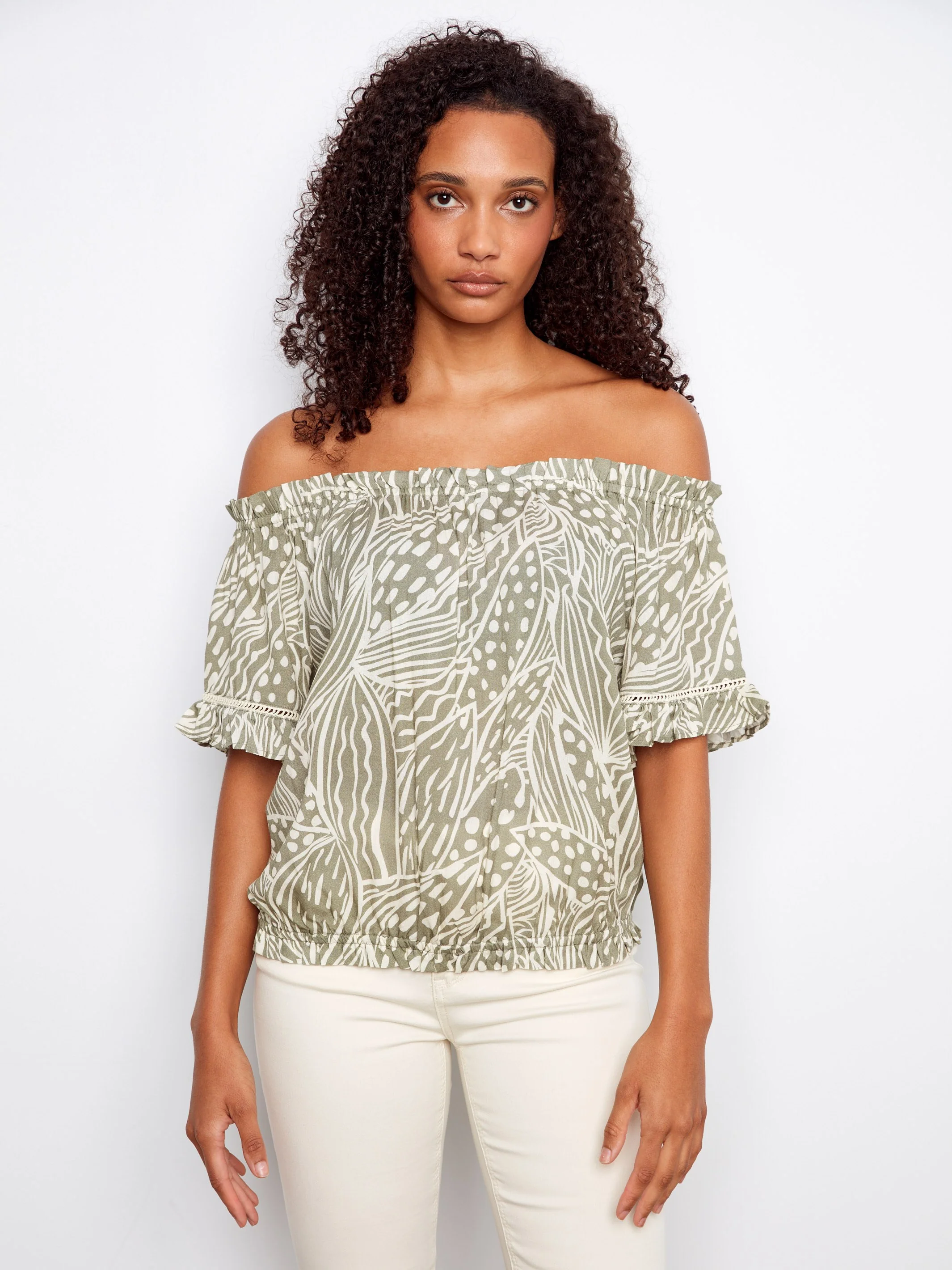 Printed Short Sleeve Off-Shoulder Blouse - Prisma