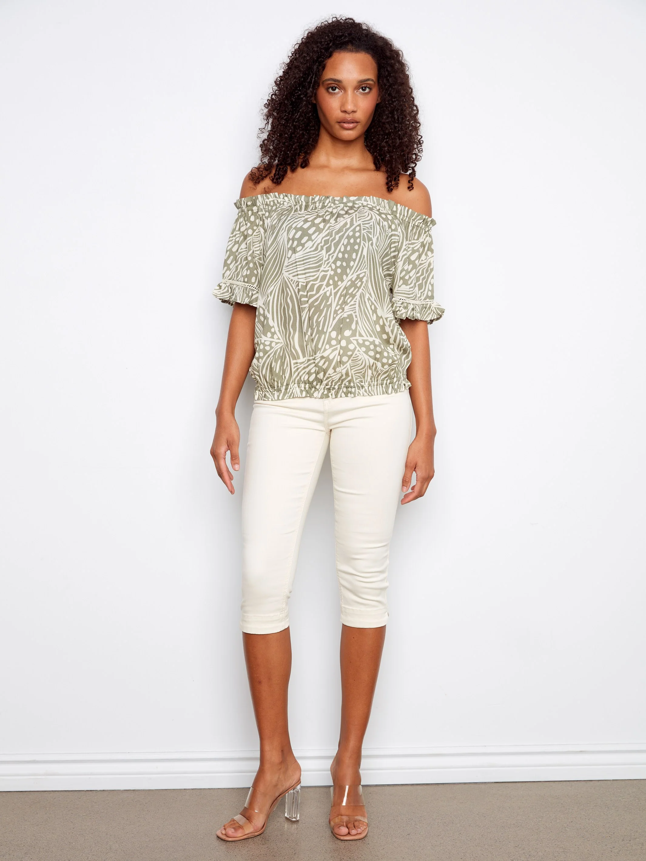 Printed Short Sleeve Off-Shoulder Blouse - Prisma - Image 4