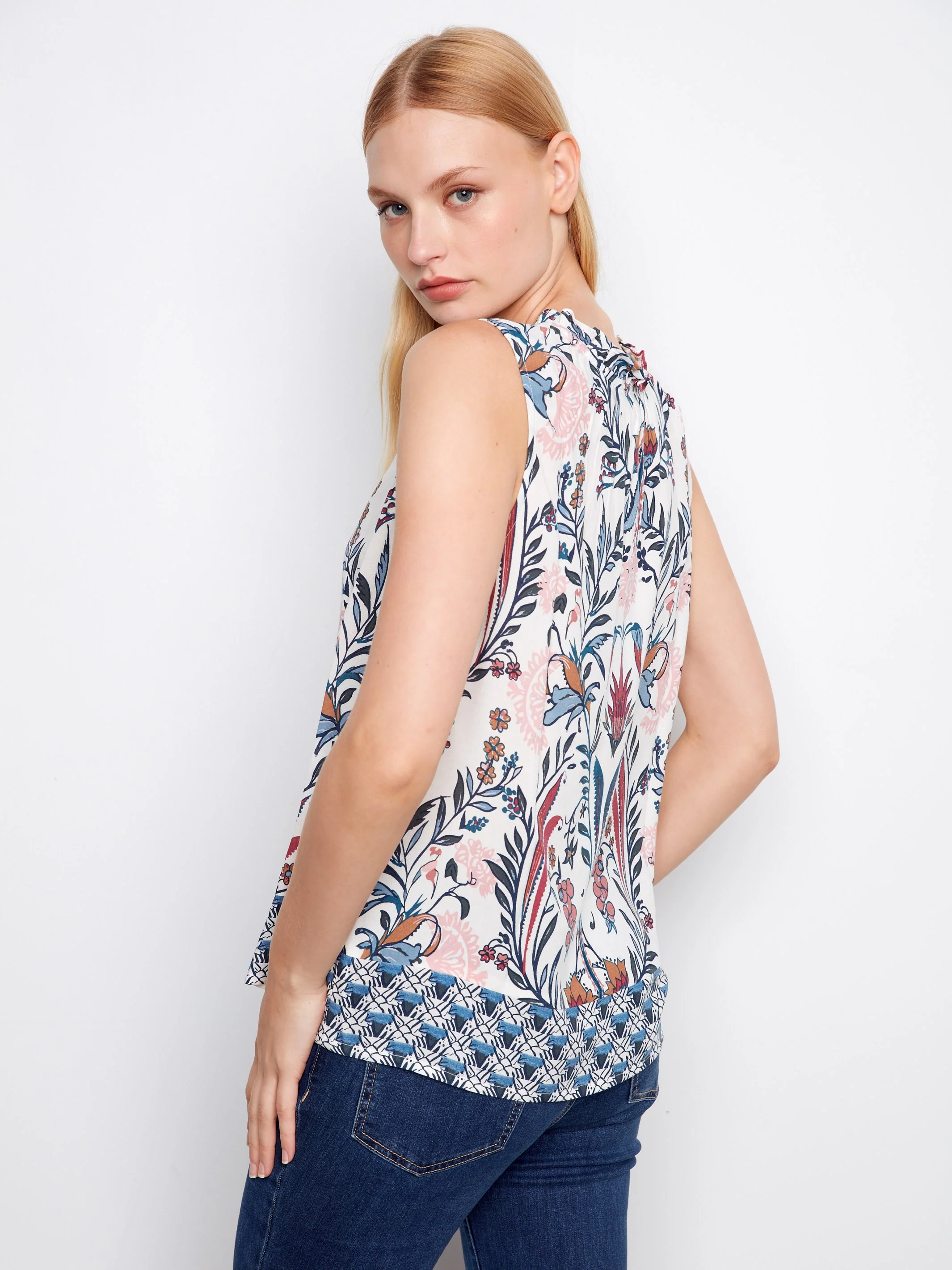 Printed Sleeveless Ruffle Neck Top - Bella - Image 4