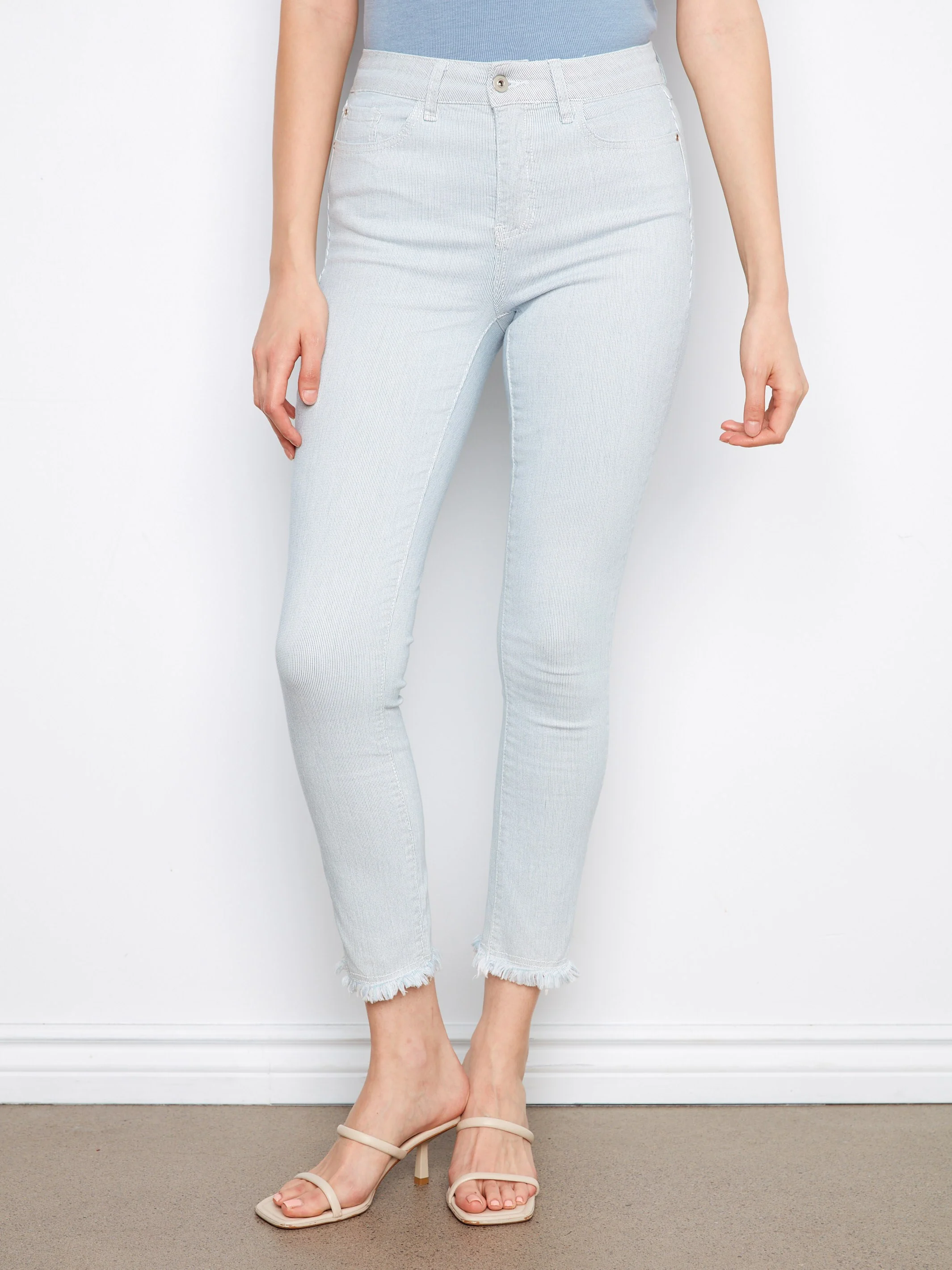 Printed Slim Leg Twill Pants - Stripes - Image 2