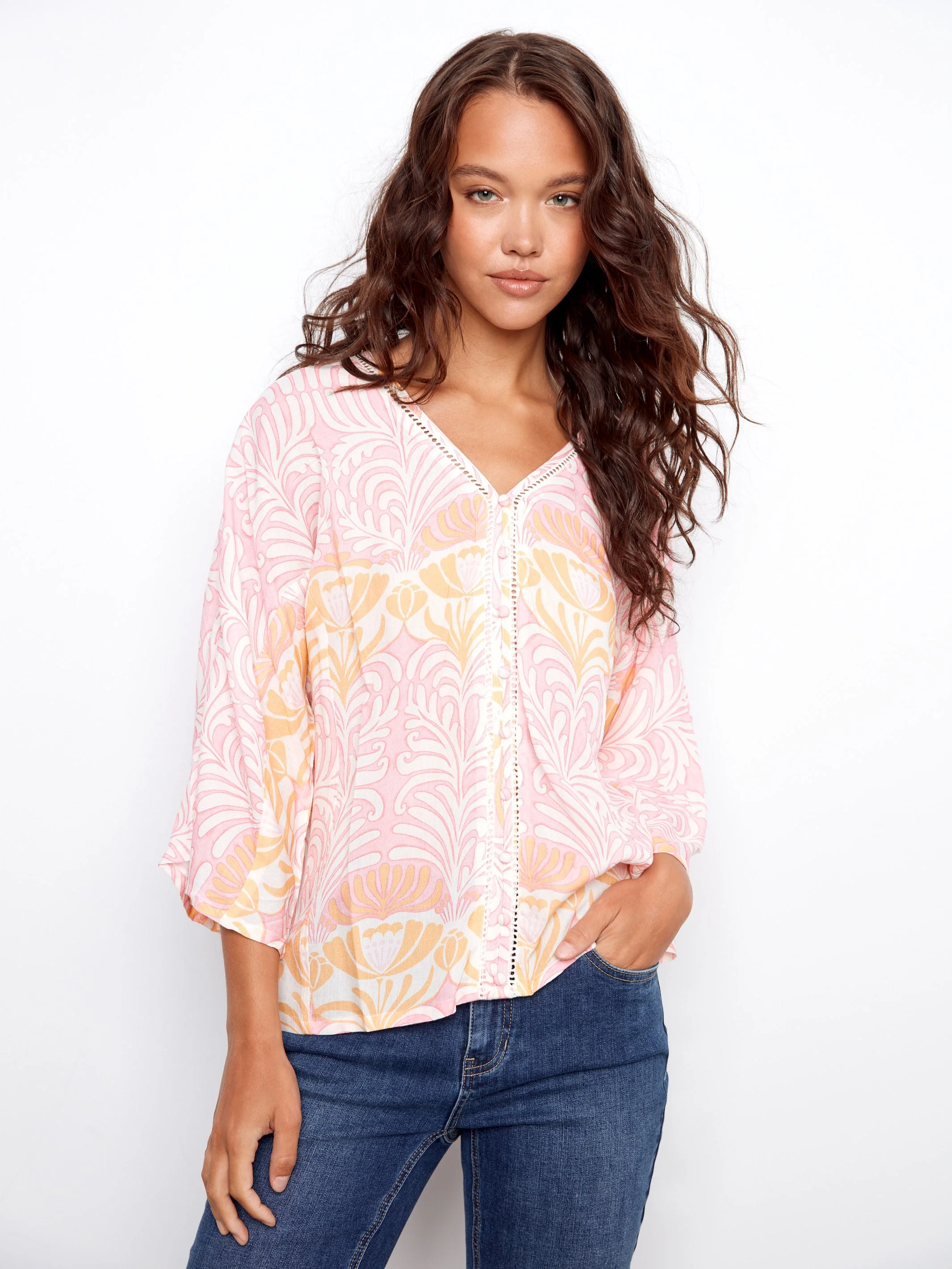 Printed Viscose Blouse With Front Button Detail - Maeva - Image 3