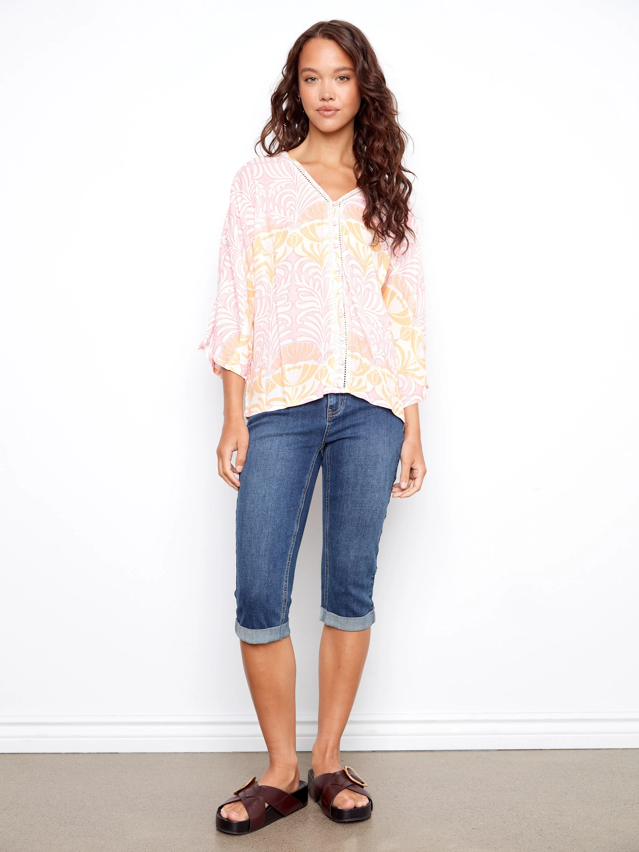 Printed Viscose Blouse With Front Button Detail - Maeva - Image 7