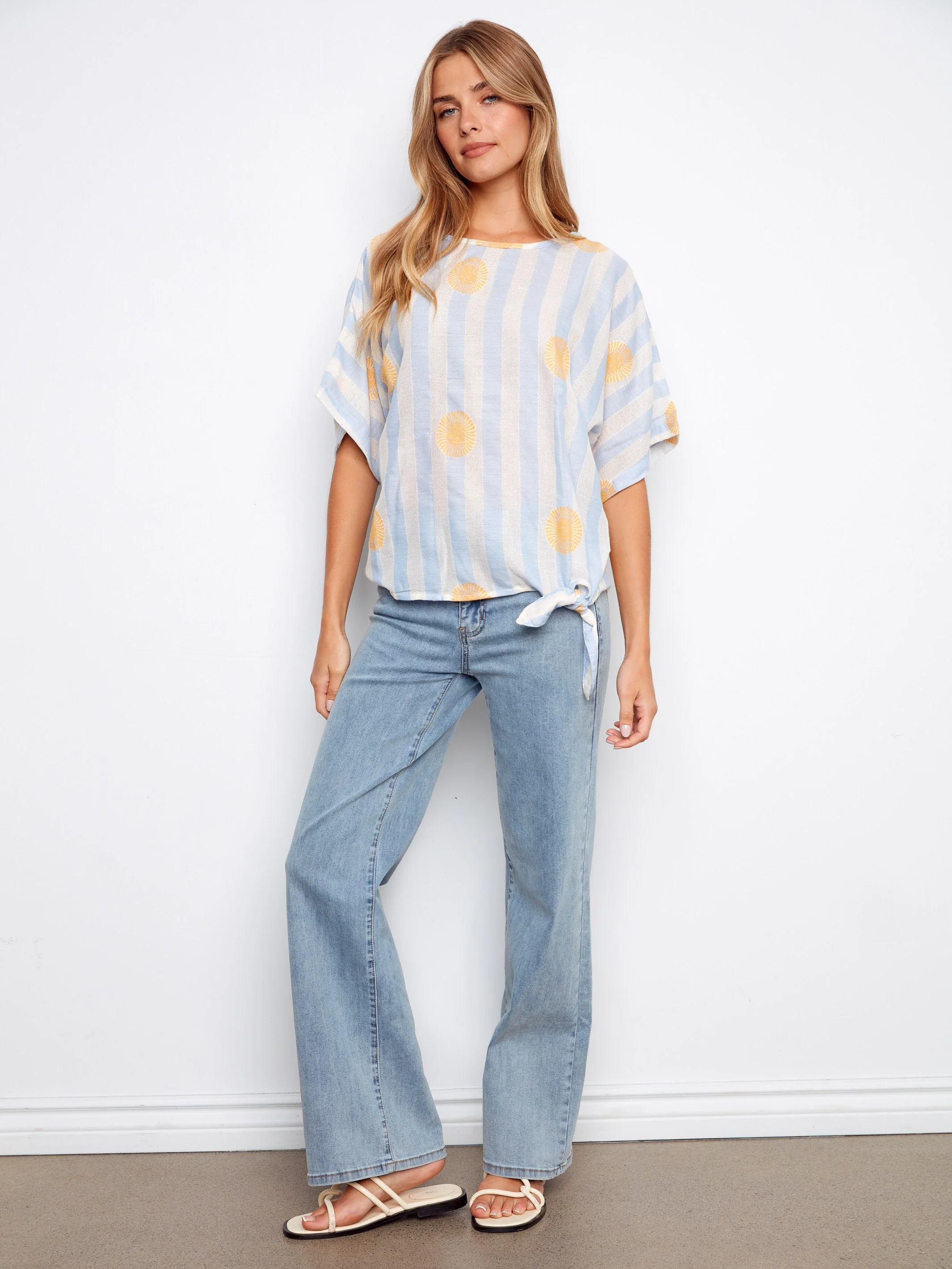 Printed Viscose Blouse With Side Tie - Sunrise - Image 3
