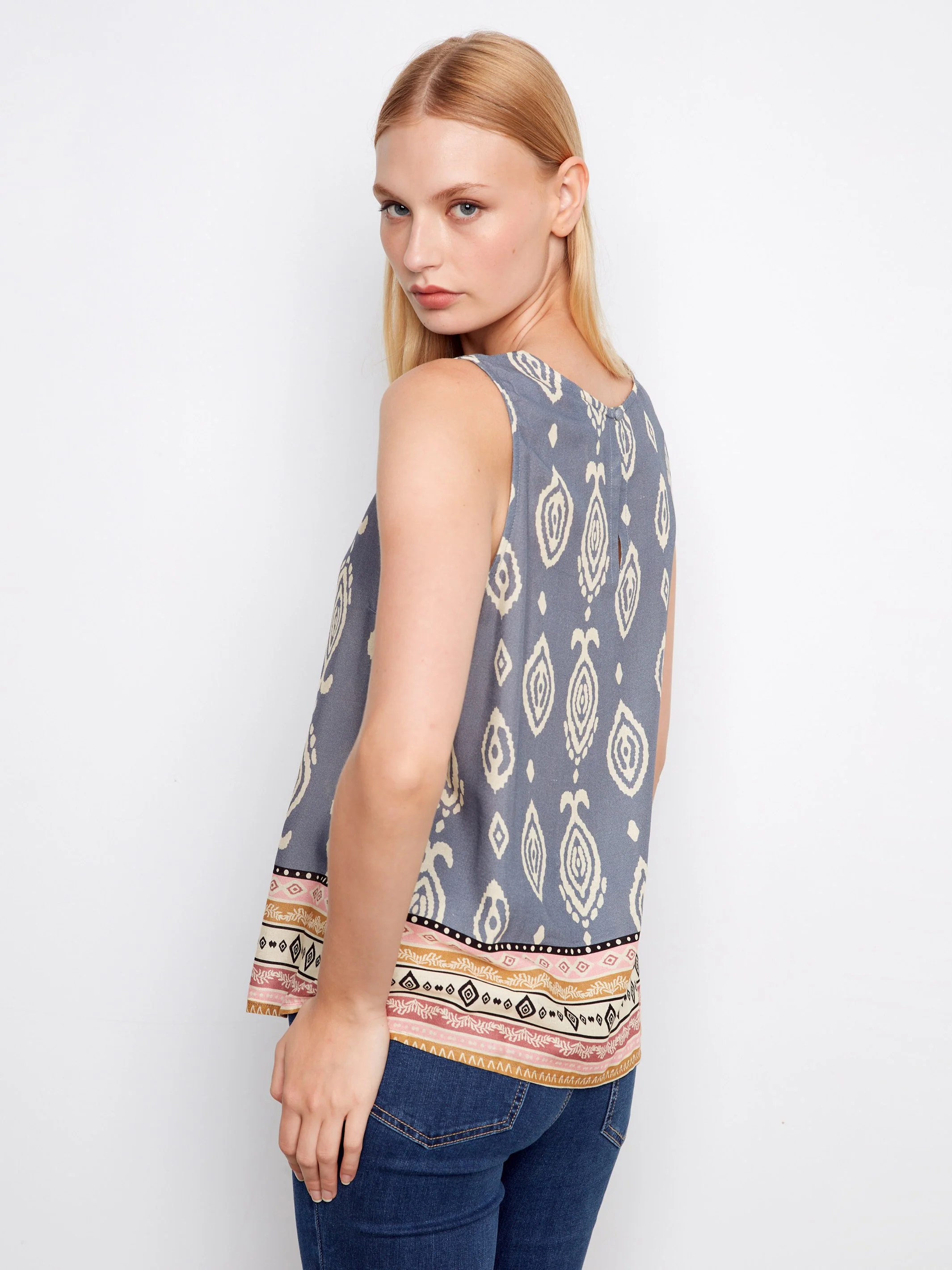 Printed Viscose Sleeveless Top - Mural - Image 4