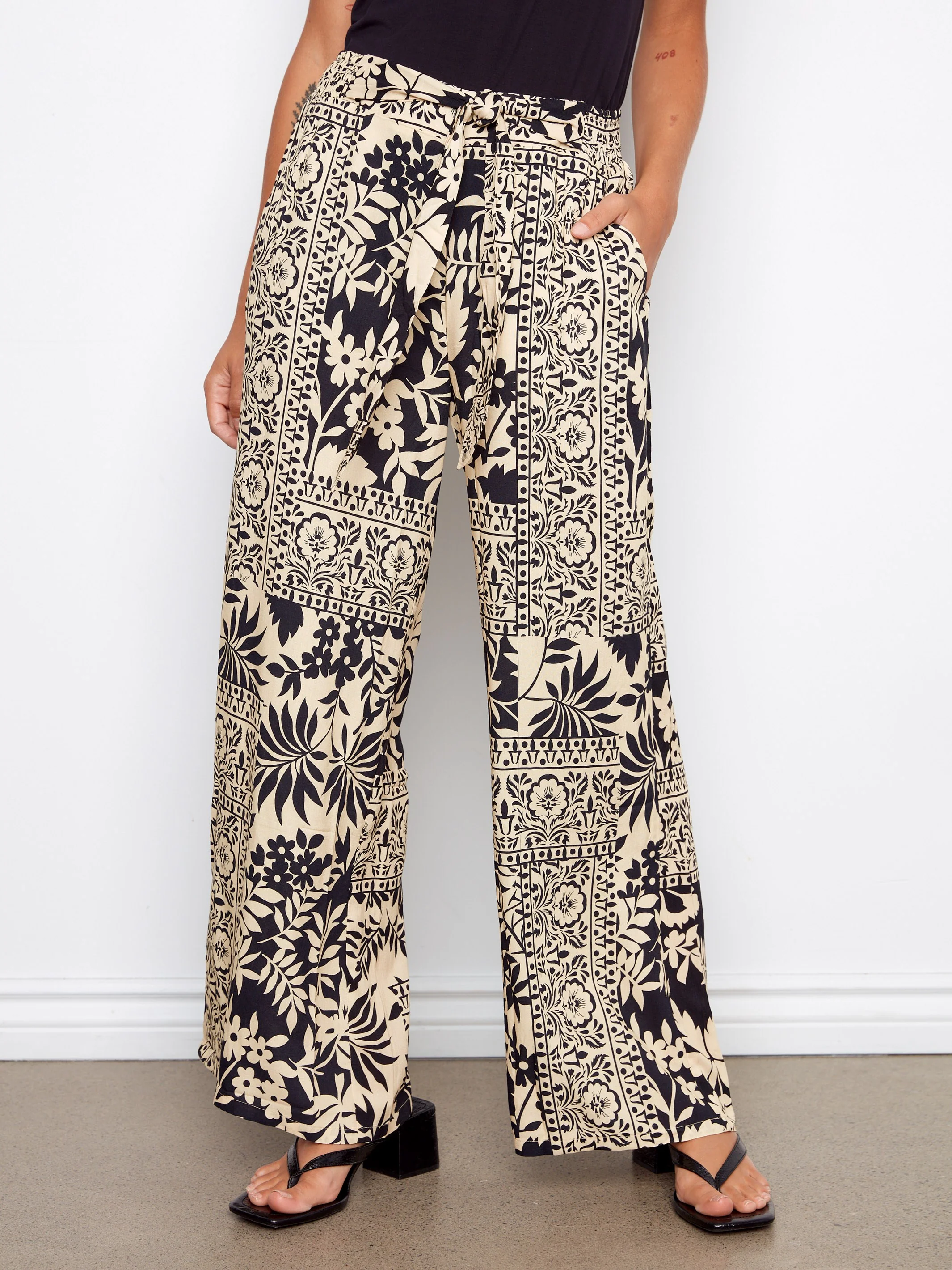 Printed Wide Leg Pants - Abstract - Image 2
