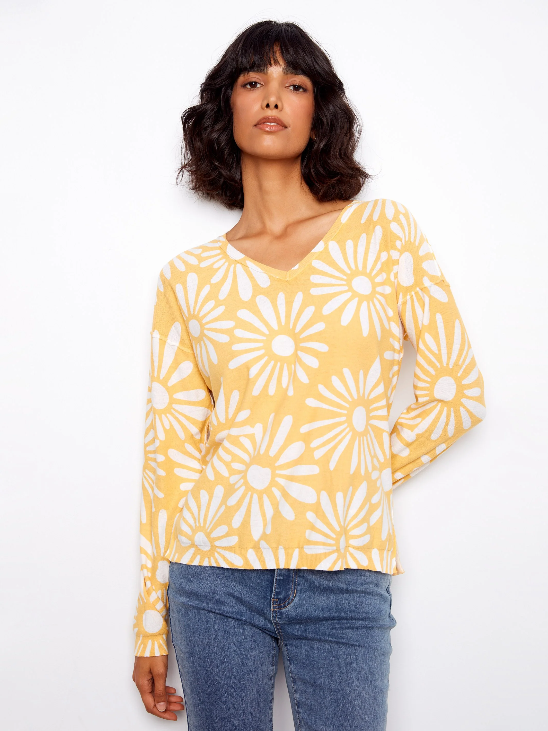 Reversible Printed V-Neck Sweater - Sunkiss - Image 3