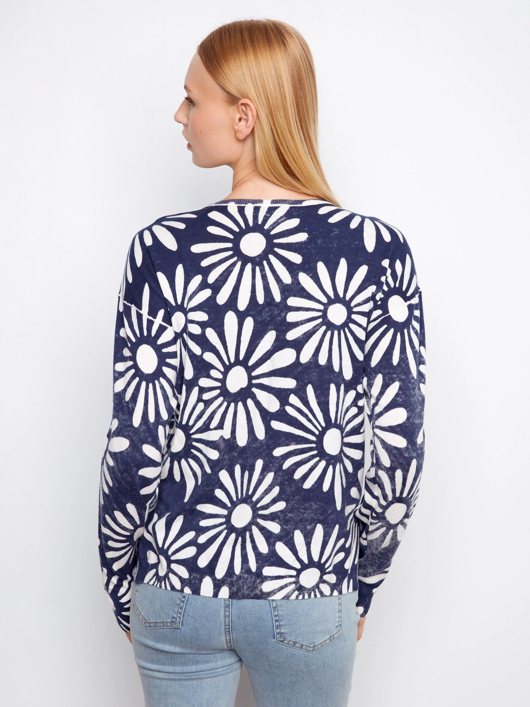 Reversible Printed V-Neck Sweater - Nautic - Image 3