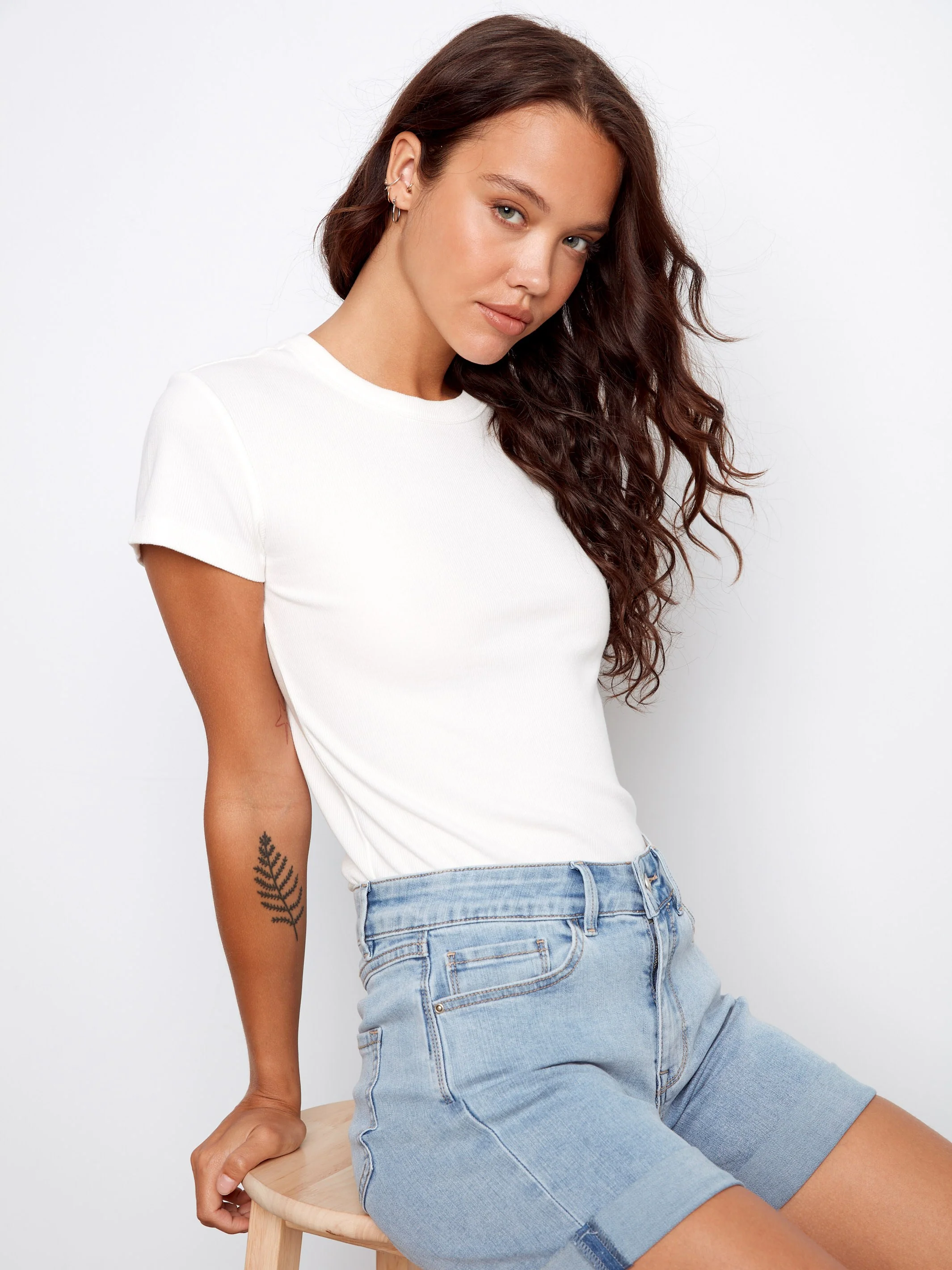 Rolled Cuff Denim Shorts - Light Blue - Image 4